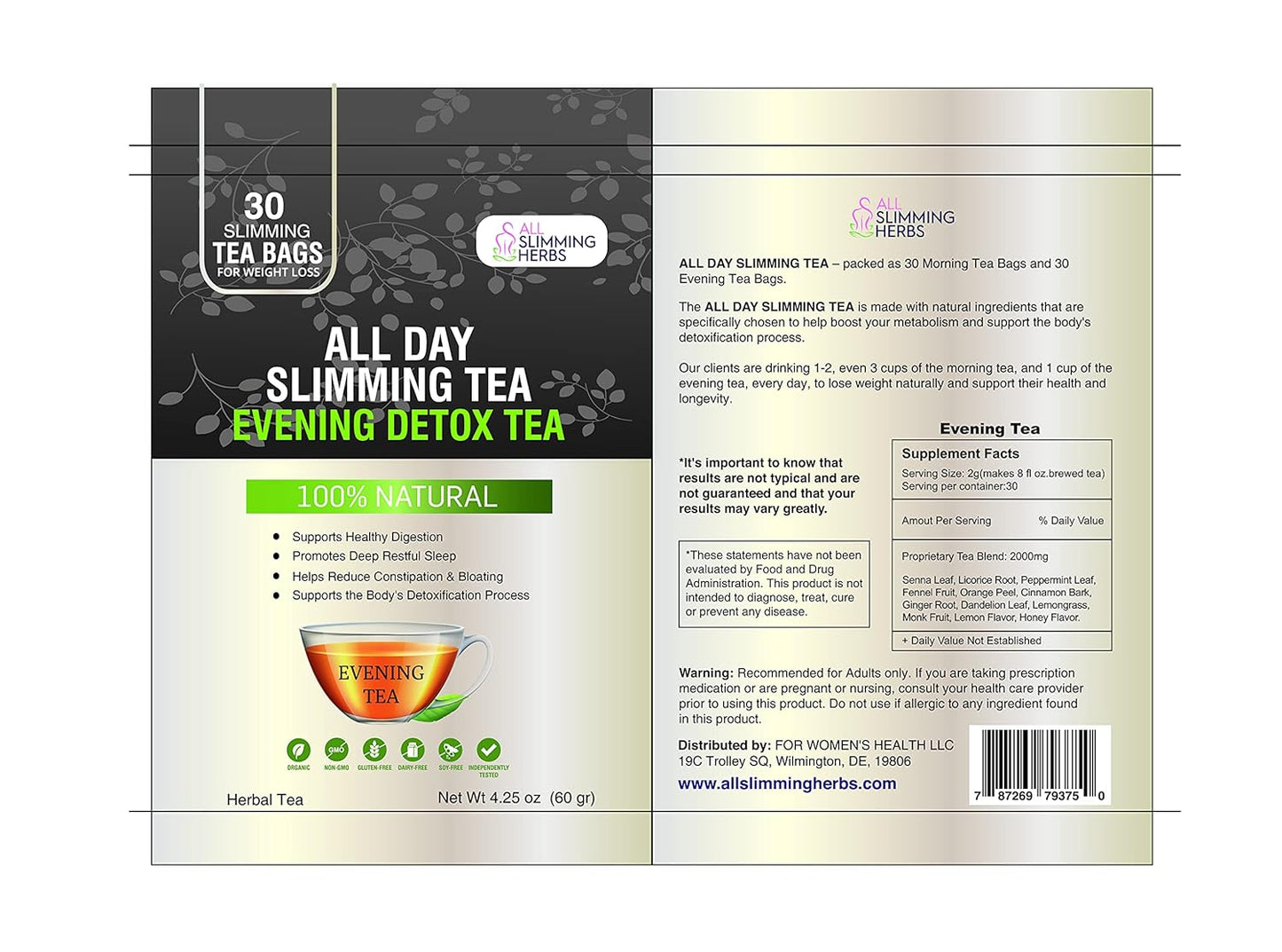 30 Days All Natural Slimming Tea Set for Slimming Formula - Daytime Energy Boost & Evening Detox Tea for Tummy Flattening