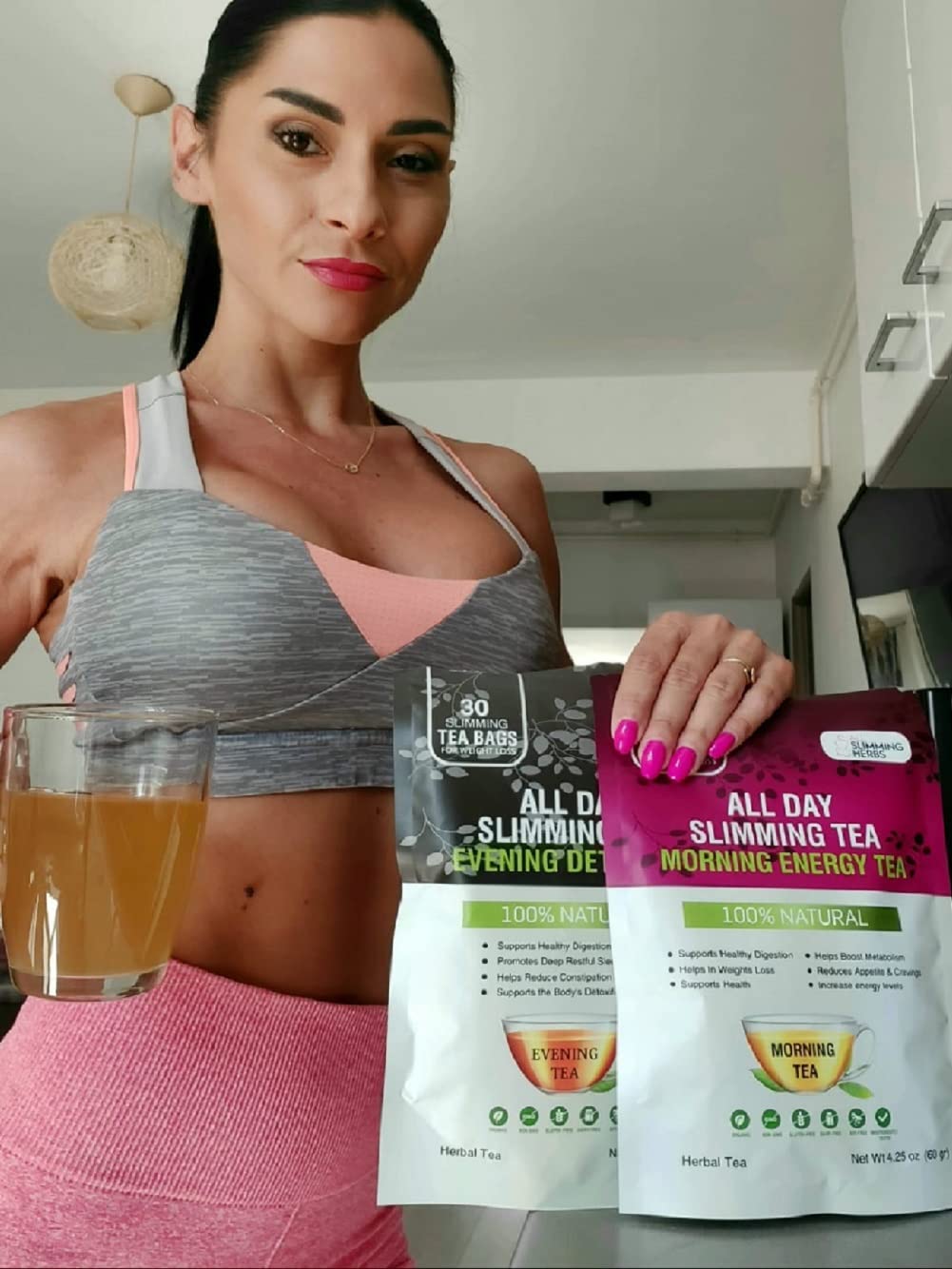30 Days All Natural Slimming Tea Set for Slimming Formula - Daytime Energy Boost & Evening Detox Tea for Tummy Flattening