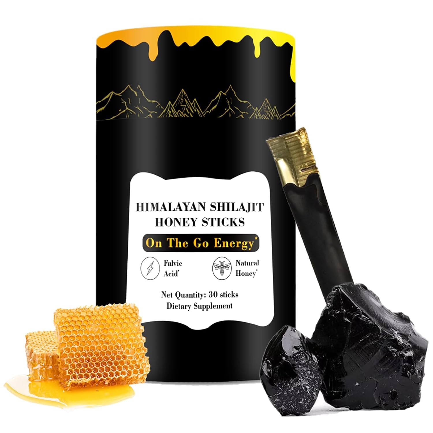 30 Oviaapo Shilajit Honey Sticks - Pure Himalayan Resin with Organic Honey, Saffron, High Potency Herbal Blend for Energy Boost & Immune Support - Men & Women