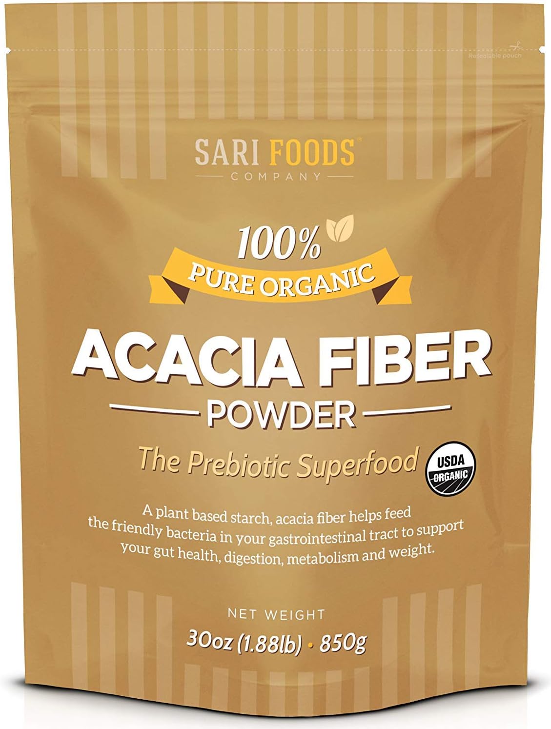 30 oz Sari Foods Co Organic Acacia Fiber Powder: Plant Based Prebiotic Superfood for Gut Health - Whole Food Source - BoostGo Australia