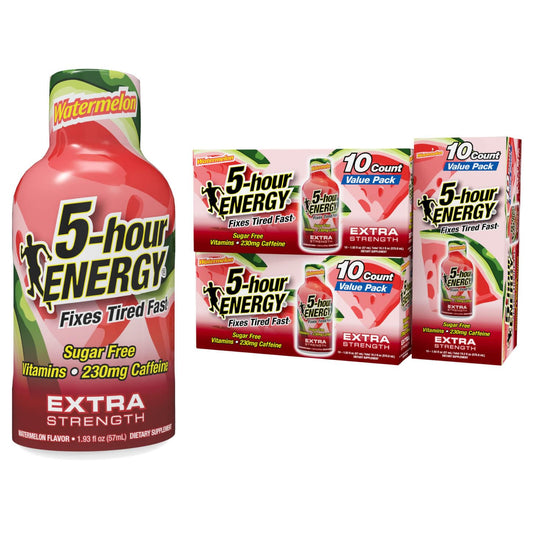 30 Pack of 5-hour ENERGY Extra Strength Watermelon Energy Shots - 1.93 oz Each, Zero Calories, Sugar-Free, 230 mg Caffeine, Amino Acids, B Vitamins - Dietary Supplements