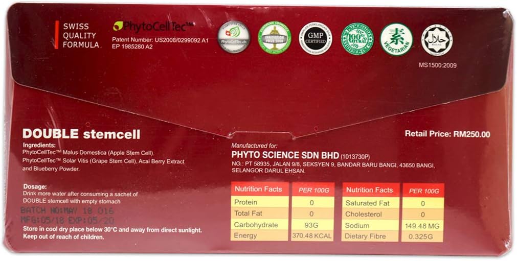 30 Pack Phytoscience Double StemCell Anti Aging Formula - Swiss Quality Rejuvenate Antioxidant with Phyto Cell Tec - Free Express Shipping, Expiry 2020