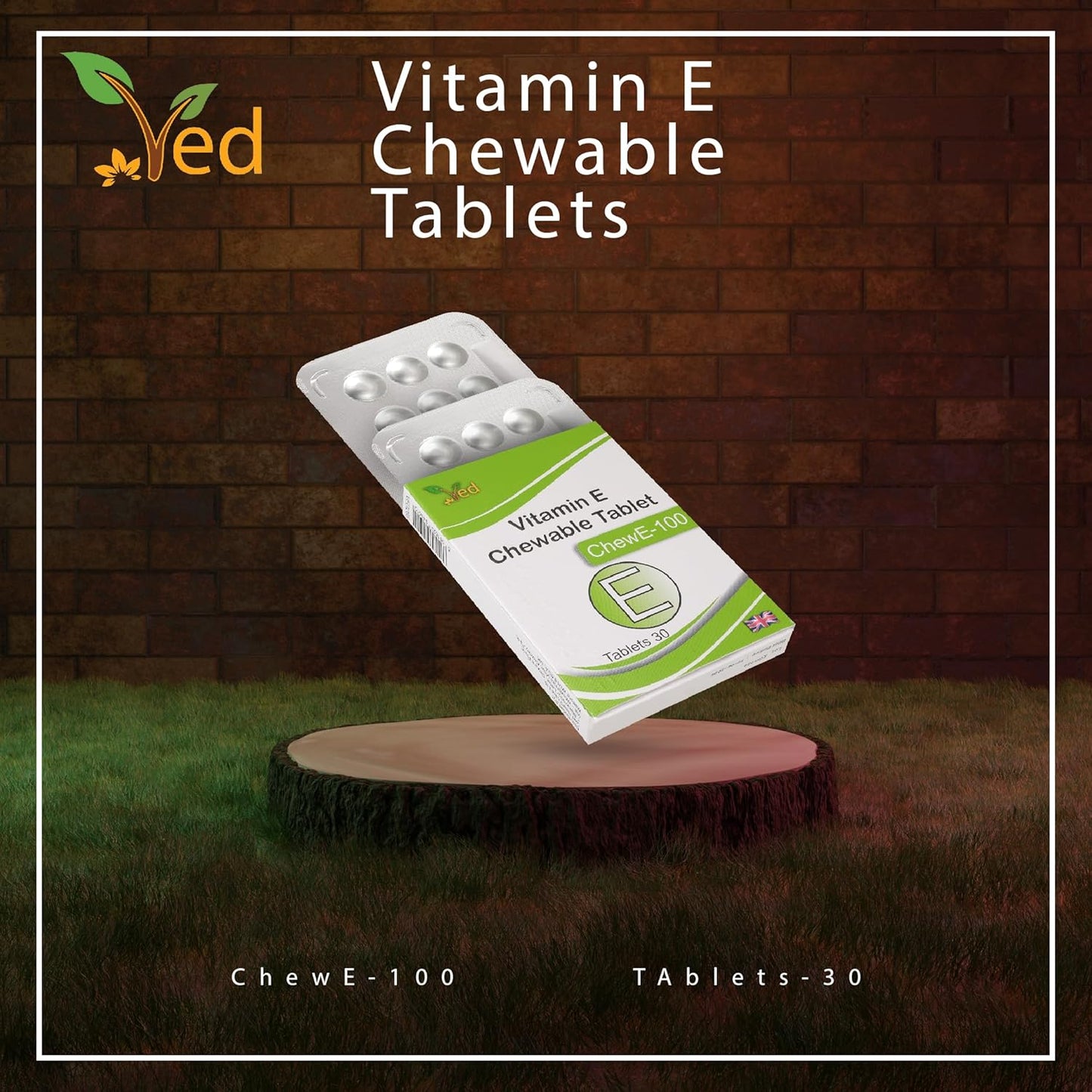 30-Pack VED Vitamin E 100mg Chewable Tablets for Daily Antioxidant Support