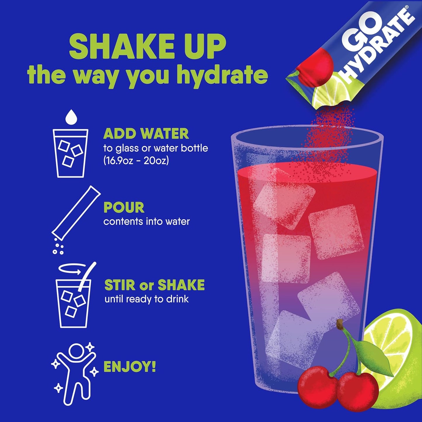 30 Packets of GoHydrate Cherry Limeade Instant Hydration Powder - Sugar-Free Electrolyte Drink Mix with Low Sodium & Vitamin D for Natural Hydration Support