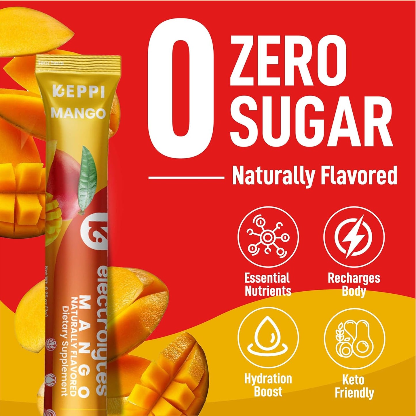 30 Packets of Keppi Mango Electrolyte Powder - Sugar-Free and Keto-Friendly Hydration for Travel, Gym, and Daily Refreshment