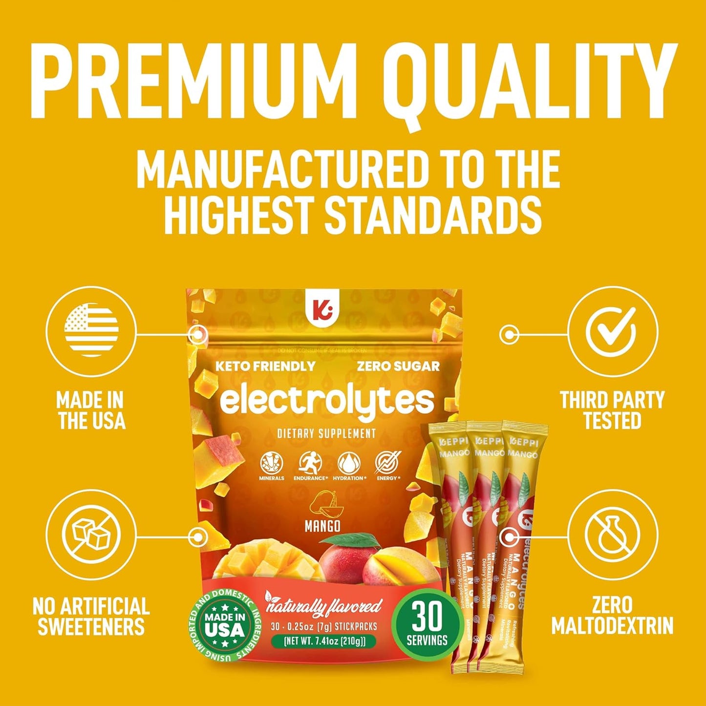 30 Packets of Keppi Mango Electrolyte Powder - Sugar-Free and Keto-Friendly Hydration for Travel, Gym, and Daily Refreshment
