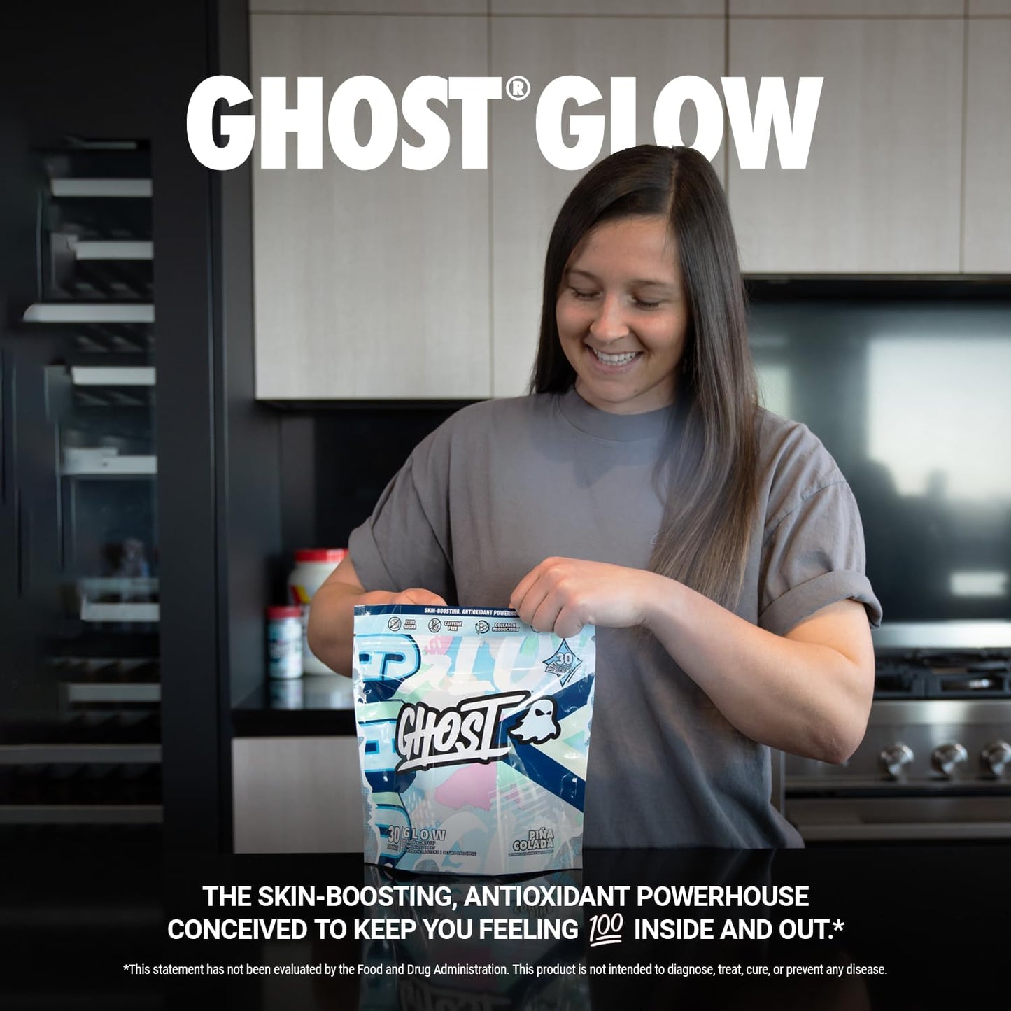 30 Pina Colada Glow Sticks with Hyaluronic Acid, Biotin & L-Theanine for Skin-Boosting Support - Sugar Free & Gluten Free Detox Supplement by GHOST