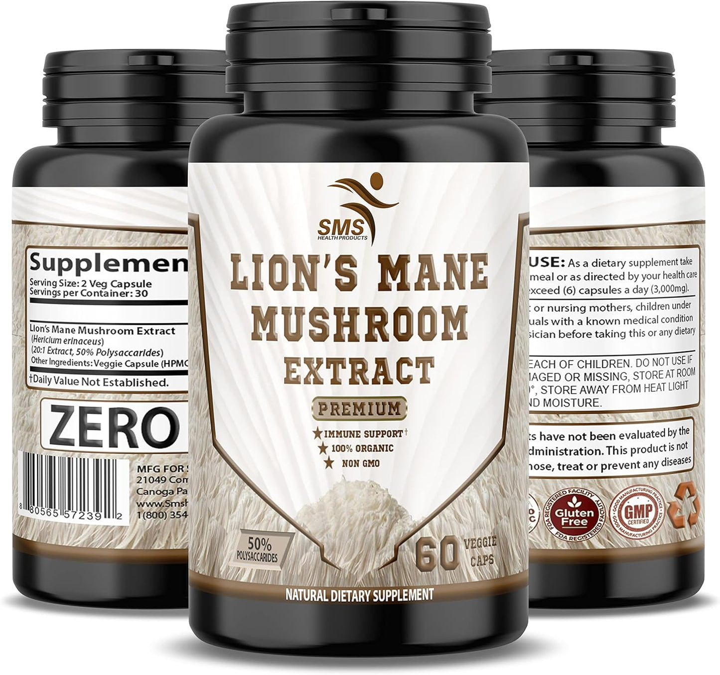 30% Polysaccharides Lion's Mane Extract Capsules - Brain Supplement for Memory & Cognitive Support - 60 Veggie Capsules