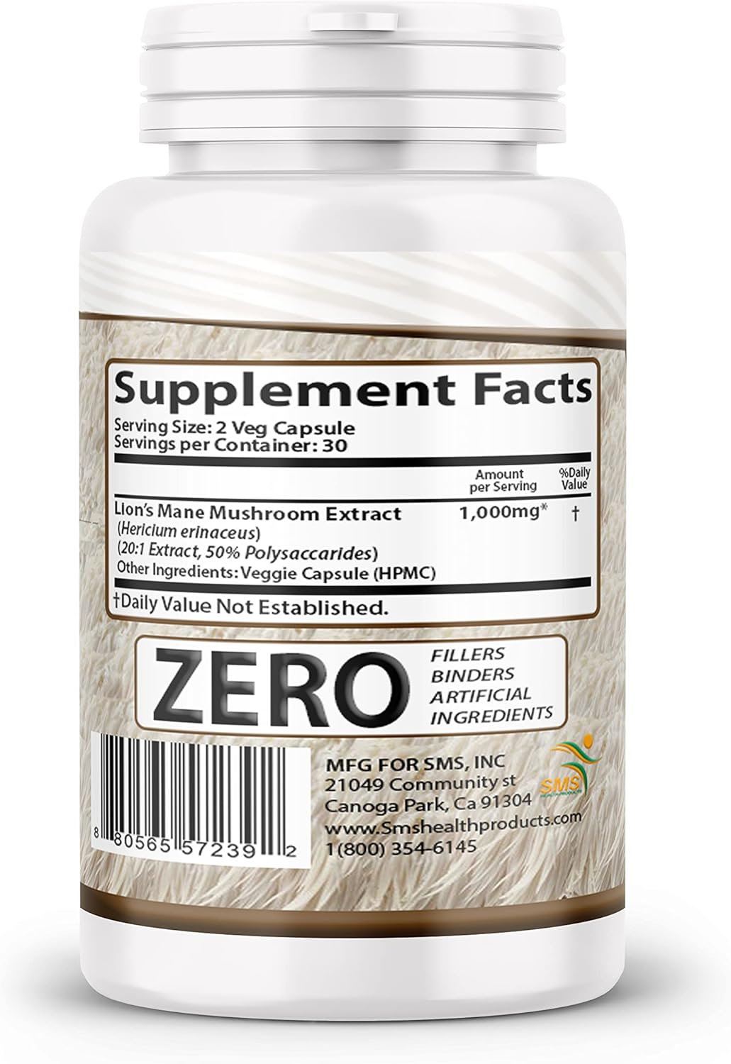 30% Polysaccharides Lion's Mane Extract Capsules - Brain Supplement for Memory & Cognitive Support - 60 Veggie Capsules