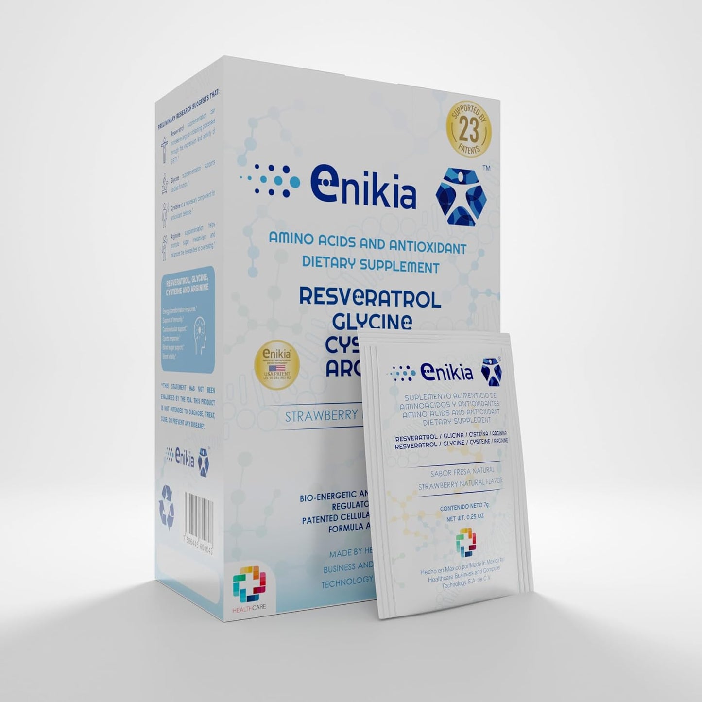 30 Sachets ENIKIA Food Supplement with Resveratrol, L-Glycine, L-Arginine, and L-Cysteine - Amino Acids and Antioxidants with Nanotechnology - Strawberry Flavor