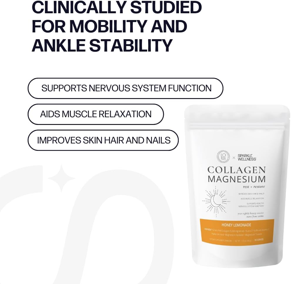 30-Serving Sparkle Wellness Collagen Magnesium Drink Mix with Honey Lemonade Flavor - VERISOL Collagen Peptides, Magnesium Glycinate, Taurate Salts - Lauren Roxburgh Rest + Restore Beauty Routine