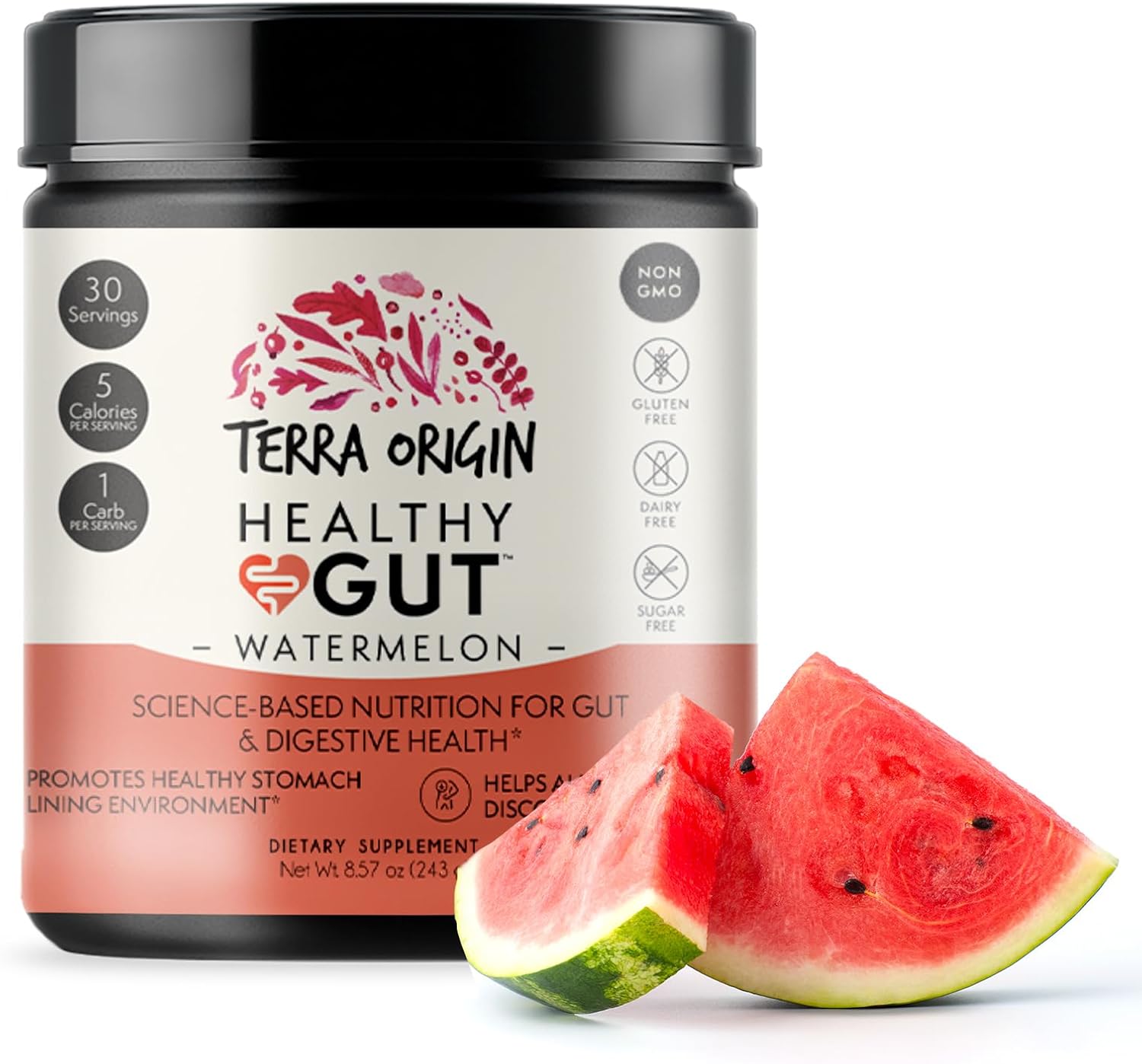 30-Serving TERRA ORIGIN Watermelon Gut Health Supplement with L-Glutamine, Zinc, Glucosamine, Slippery Elm Bark, Marshmallow Root and More!