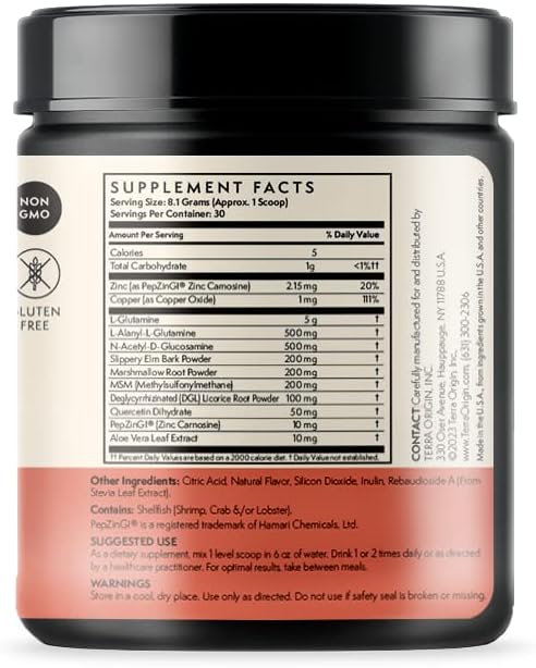 30-Serving TERRA ORIGIN Watermelon Gut Health Supplement with L-Glutamine, Zinc, Glucosamine, Slippery Elm Bark, Marshmallow Root and More!