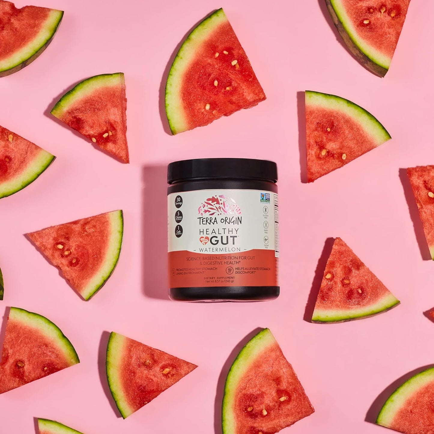 30-Serving TERRA ORIGIN Watermelon Gut Health Supplement with L-Glutamine, Zinc, Glucosamine, Slippery Elm Bark, Marshmallow Root and More!