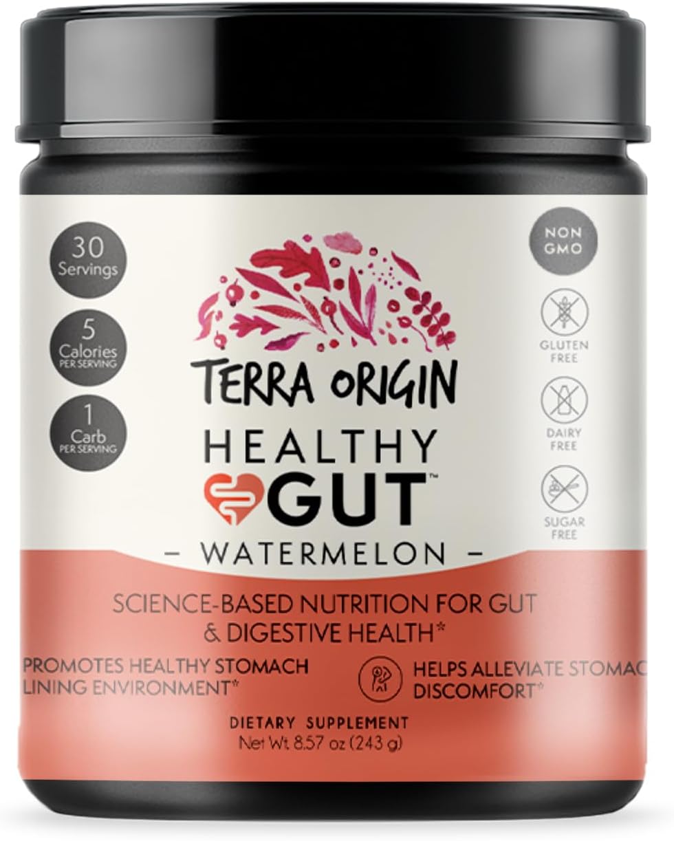 30-Serving TERRA ORIGIN Watermelon Gut Health Supplement with L-Glutamine, Zinc, Glucosamine, Slippery Elm Bark, Marshmallow Root and More!