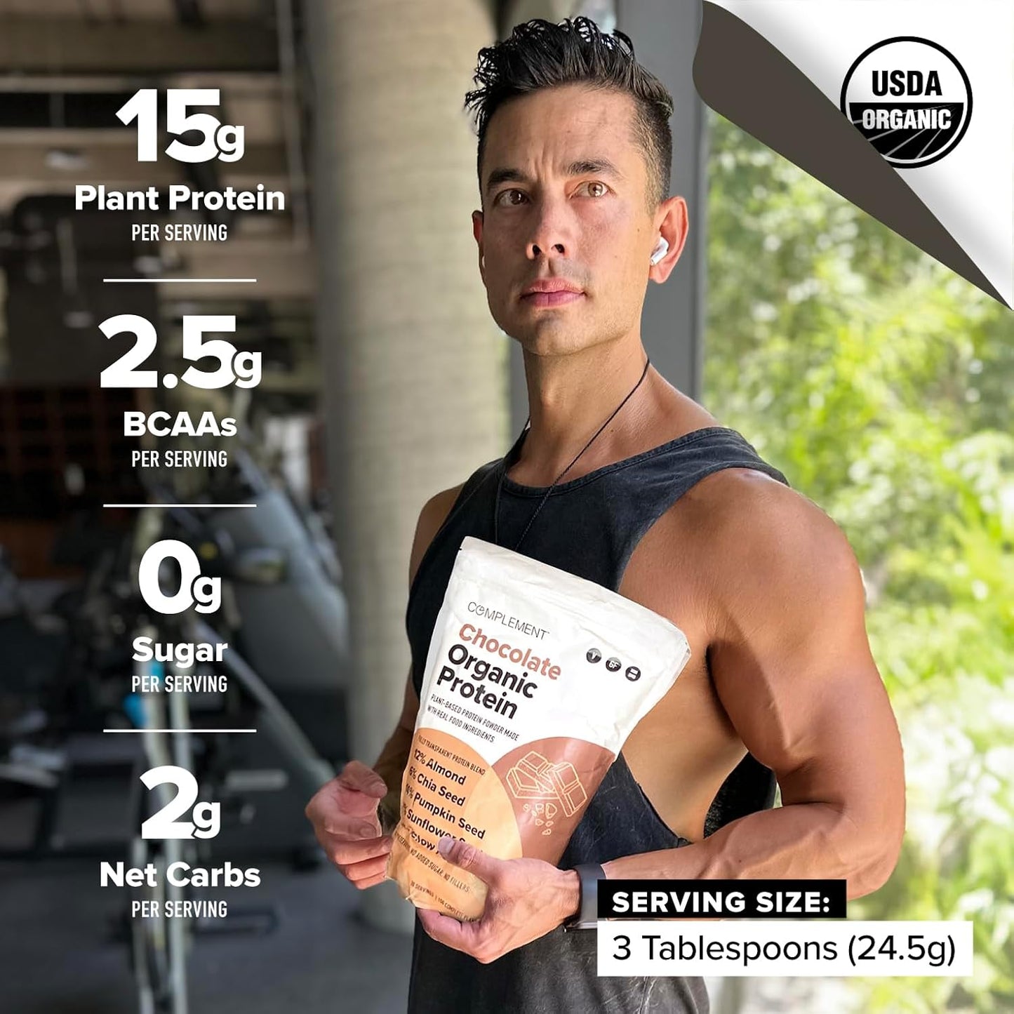 30 Servings Complement Organic Chocolate Vegan Protein Powder - Low Carb, Low Calorie, Sugar-Free, Soy-Free - Yellow Pea & Pumpkin Seed - 15g Plant-Based Protein Powder - Non-GMO & Non-Dairy - BoostGo Australia