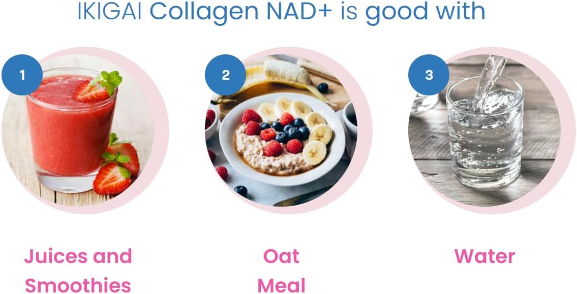 30 Servings Ikigai Collagen with NAD+ Supplements - Non-GMO, Gluten-Free, Paleo, Kosher - No Flavor, Free Drink Mixer