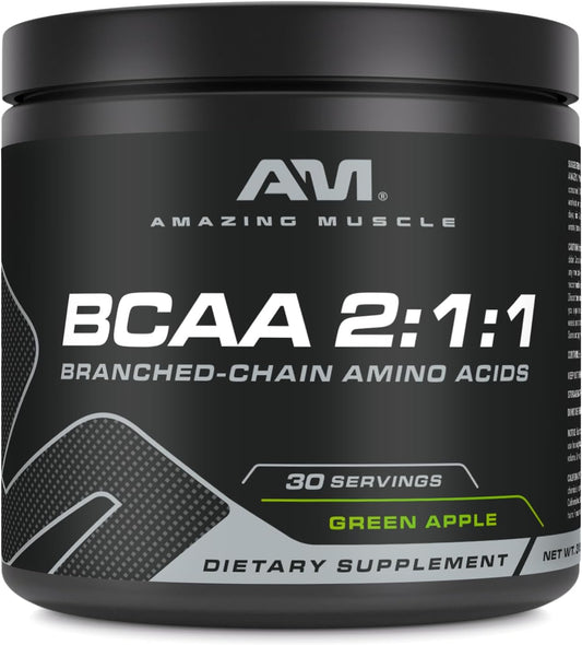 30 Servings of Amazing Muscle BCAA 2:1:1 Natural Flavor Powder, 315g | Branched Chain Amino Acids USA-Made Supplement