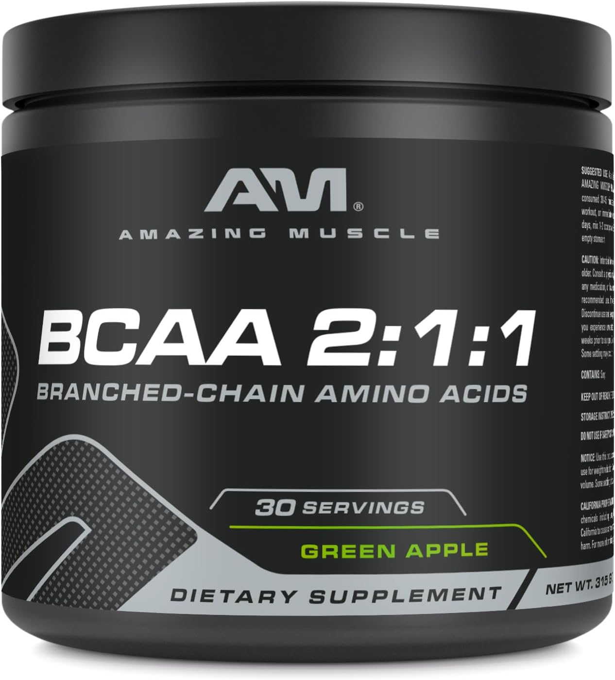 30 Servings of Amazing Muscle BCAA 2:1:1 Natural Flavor Powder, 315g | Branched Chain Amino Acids USA-Made Supplement