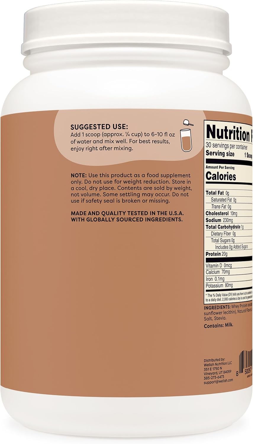 30 Servings of Coconut Flavored Wellah Protein Whey Isolate - High-Quality Protein Powder