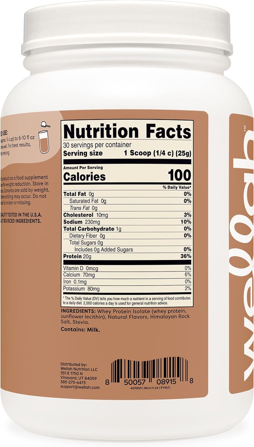 30 Servings of Coconut Flavored Wellah Protein Whey Isolate - High-Quality Protein Powder