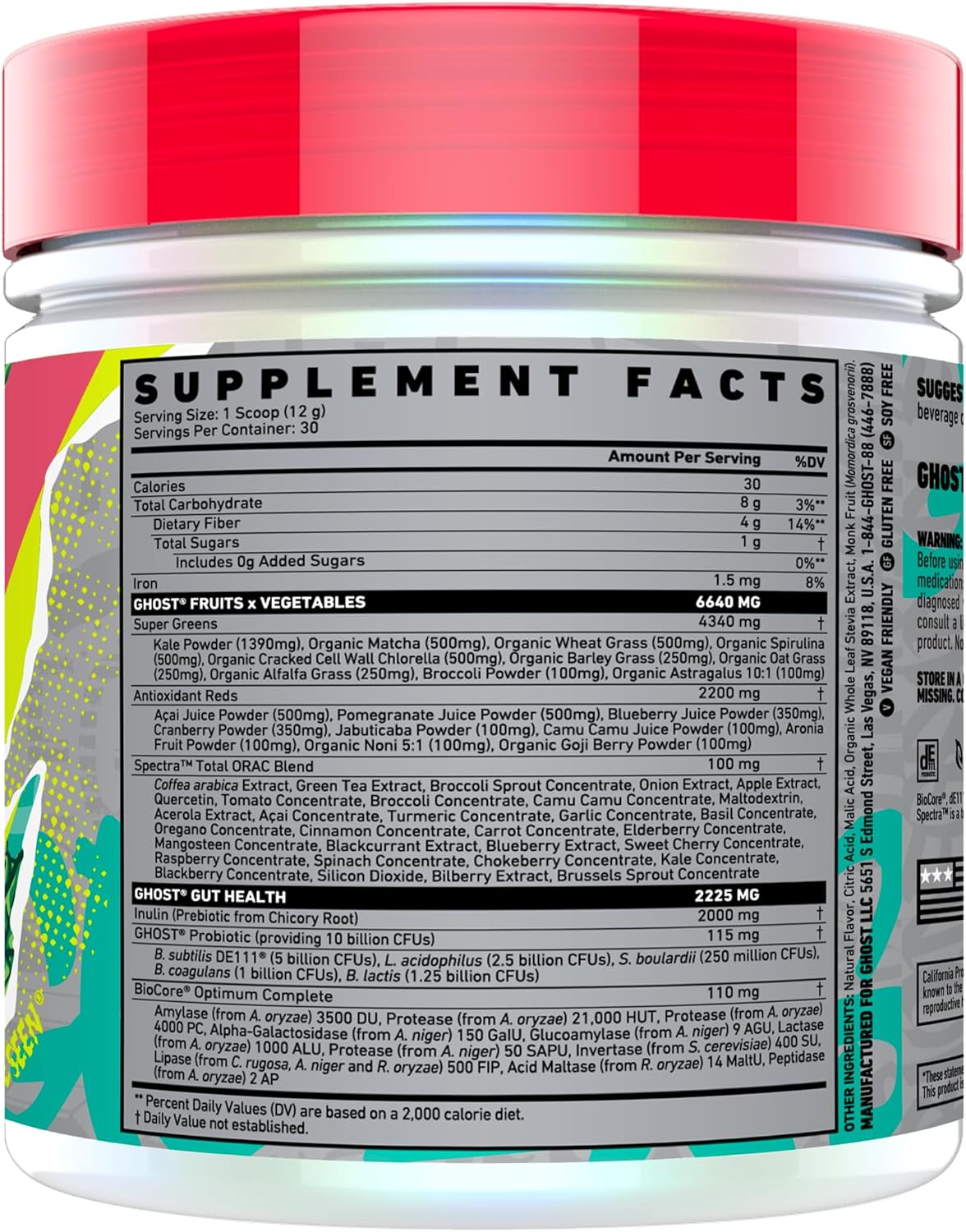 30 Servings of GHOST Greens Powder in Pink Lemonade Flavor with 19 Superfood Greens & Reds, Fruits, Vegetables, Spirulina, Chlorella, Prebiotics, 10 Billion CFU Probiotic & Digestive Enzymes - Gluten-Free
