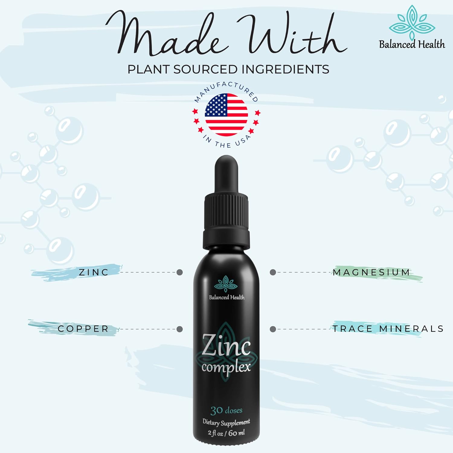 30 Servings of Peppermint Flavored Vegan Liquid Ionic Zinc Sulfate Drops with Trace Minerals for Immune Support