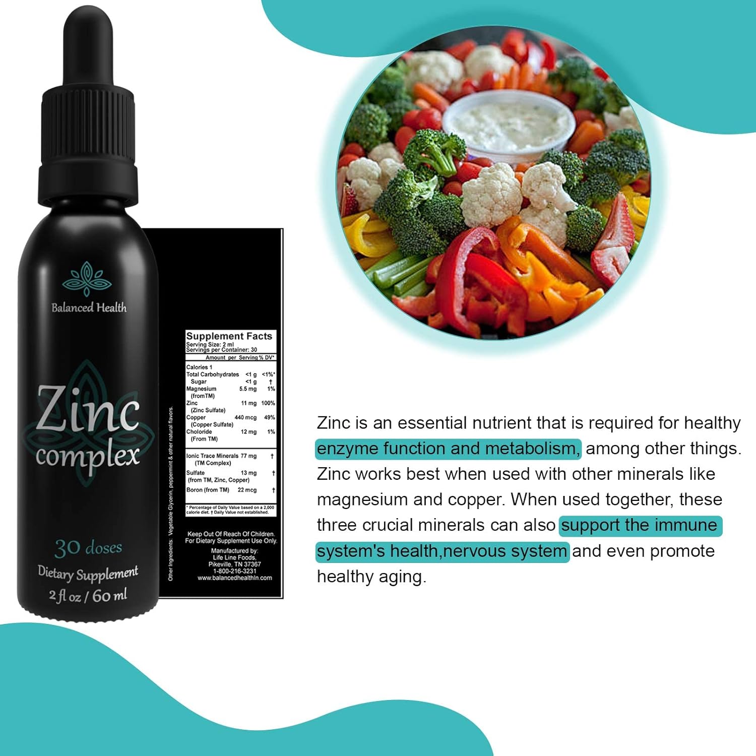30 Servings of Peppermint Flavored Vegan Liquid Ionic Zinc Sulfate Drops with Trace Minerals for Immune Support