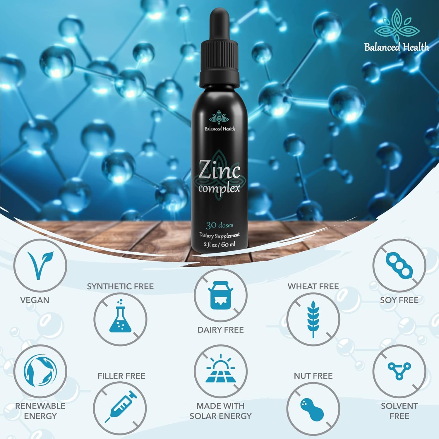 30 Servings of Peppermint Flavored Vegan Liquid Ionic Zinc Sulfate Drops with Trace Minerals for Immune Support