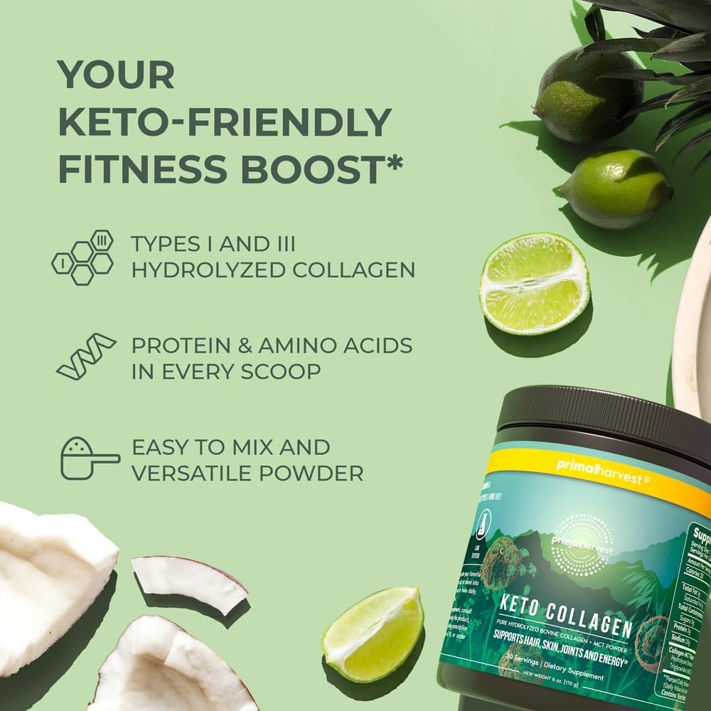 30 Servings of Primal Harvest Keto Collagen Peptides & MCT Oil Powder for Keto Coffee Creamer