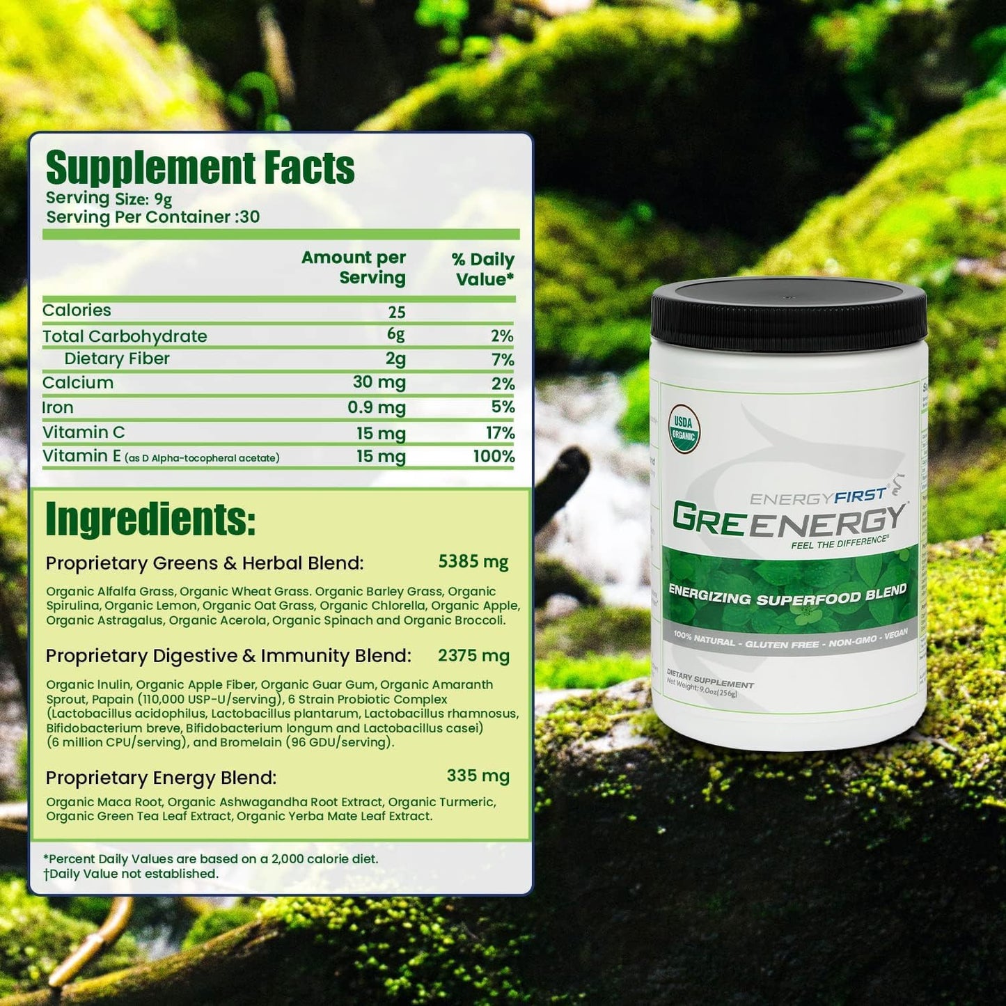 30 Servings of Vegan Organic Superfood Powder for Daily Energy & Immunity Boost - Gluten-Free, Sugar-Free, Non-GMO - Energize & Detoxify with EnergyFirst Greenergy