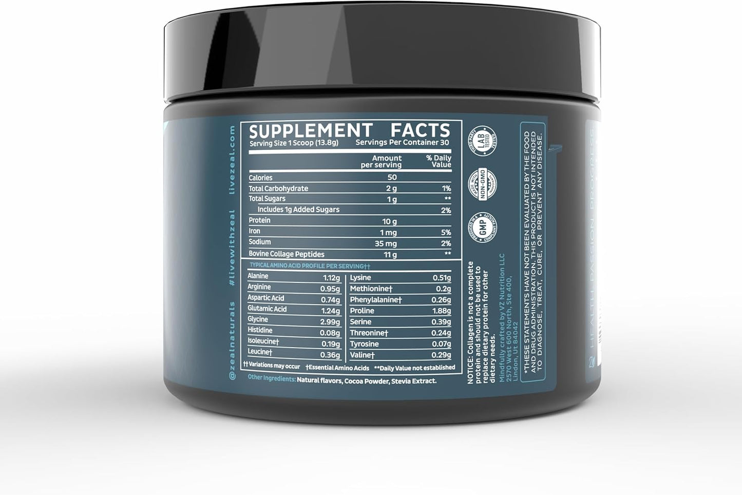 30 Servings of Zeal Naturals Pure Chocolate Collagen Peptides Powder - Hydrolyzed Type I & III Collagen for Hair, Skin, Nails & Joints