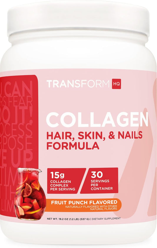 30 Servings TransformHQ Beauty Collagen Fruit Punch Blend for Hair, Skin, and Nails