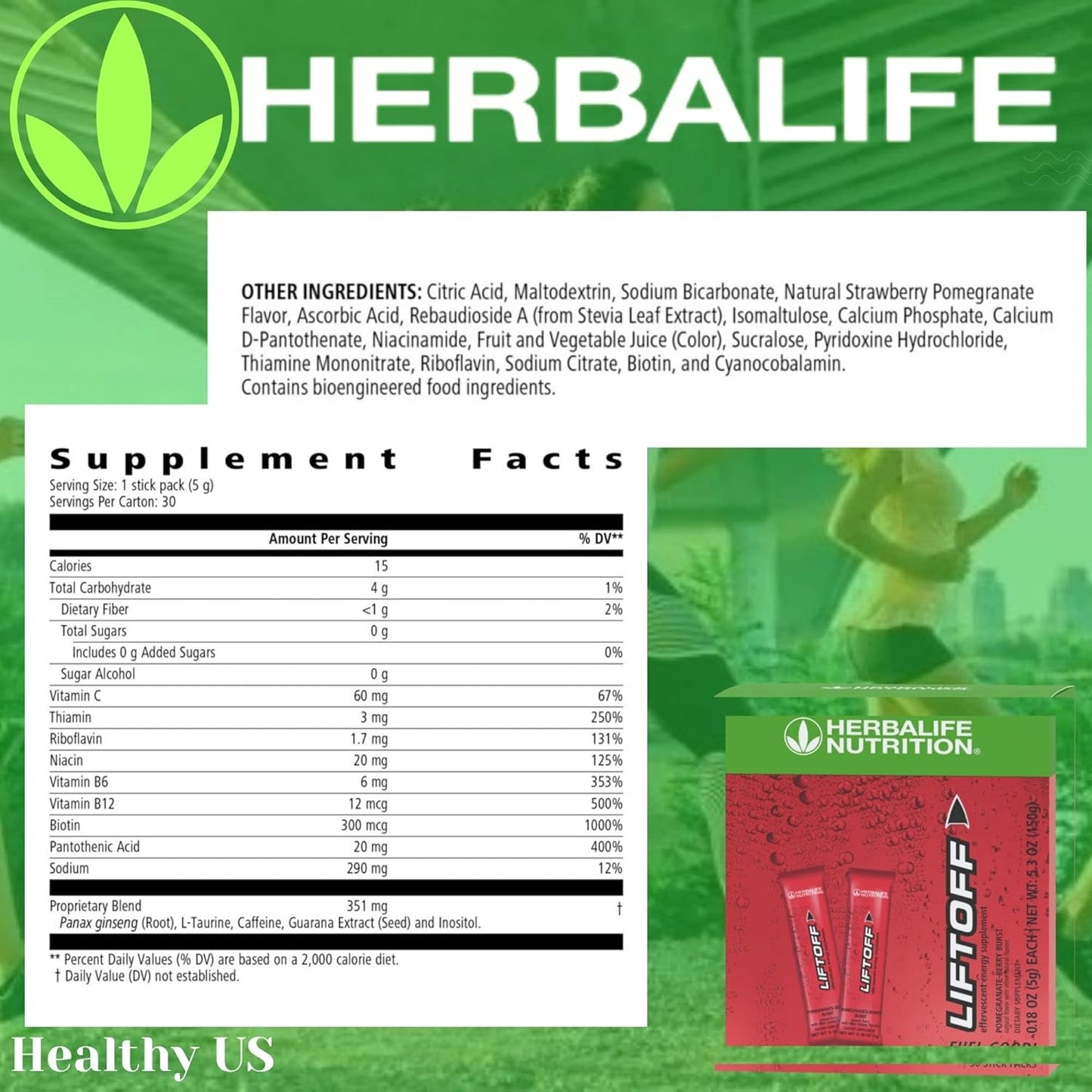 30 Tablets of HERBALIFE Liftoff Pomegranate-Berry Burst - Natural Energy Supplement