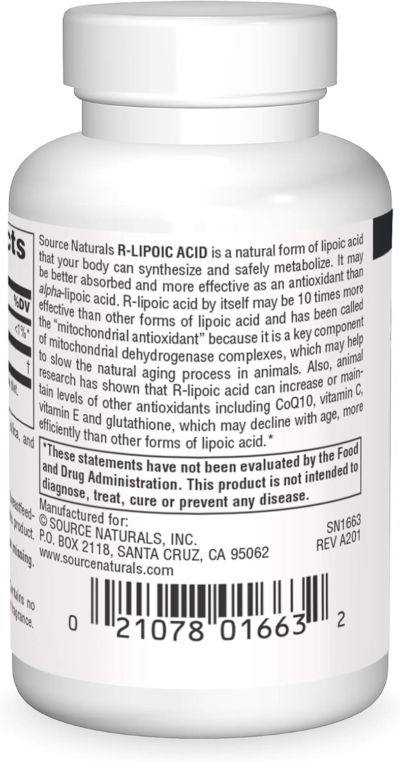 30 Tablets of Source Naturals R-Lipoic Acid 100mg Supplement for Antioxidant Support