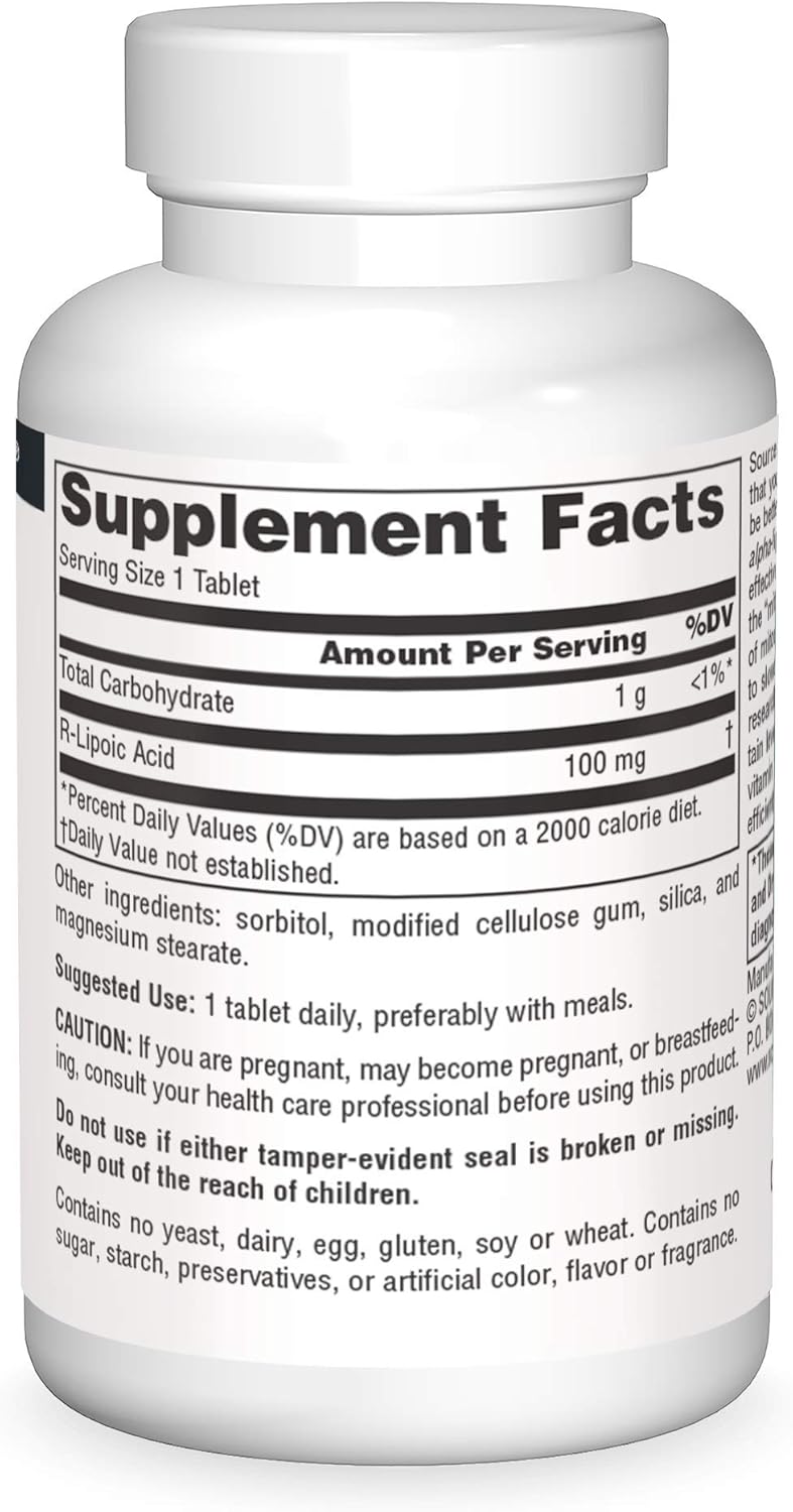 30 Tablets of Source Naturals R-Lipoic Acid 100mg Supplement for Antioxidant Support