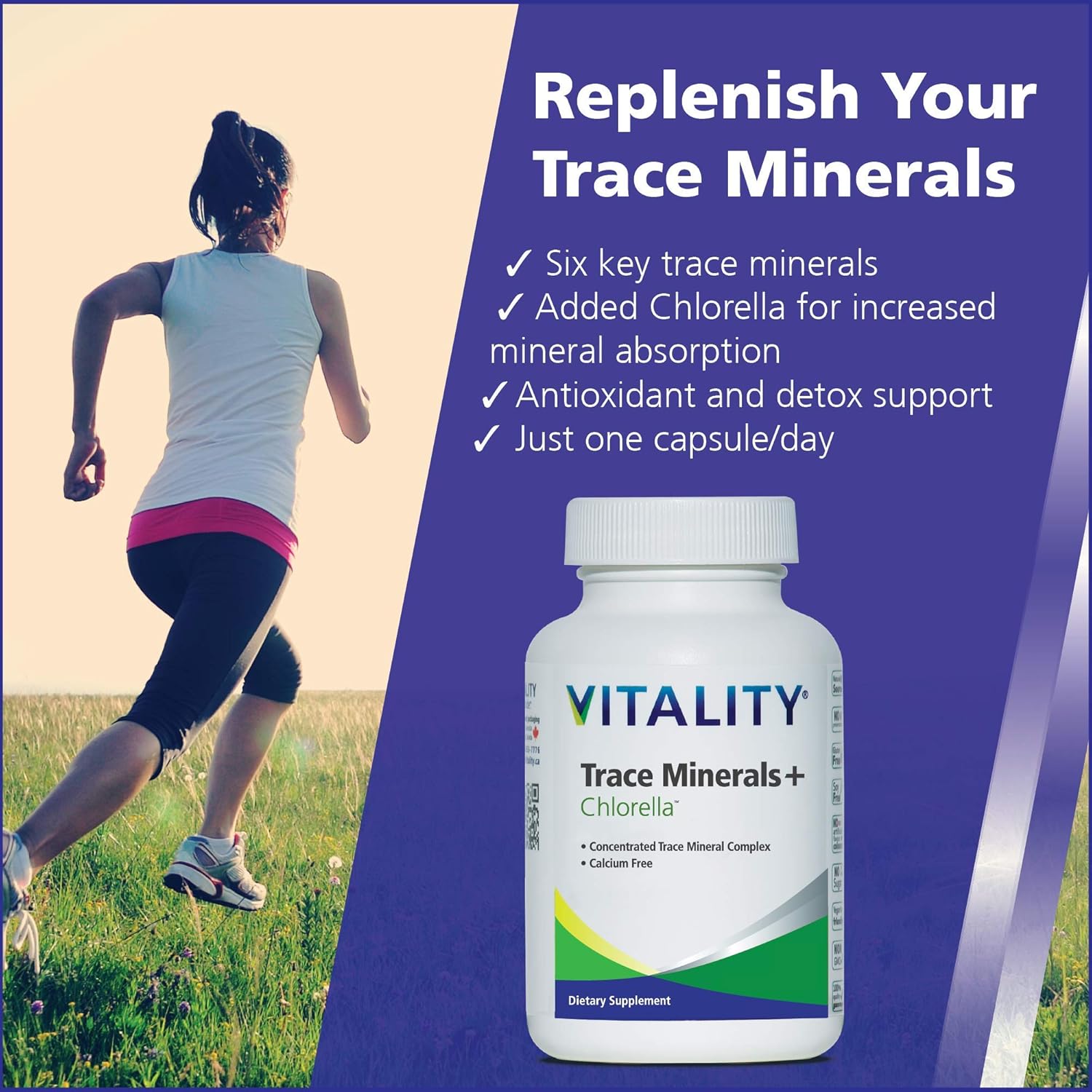 30 Vcaps Vitality Trace Minerals & Chlorella Supplement - Boosts Metabolism, Immunity, Healing, and Body Detox