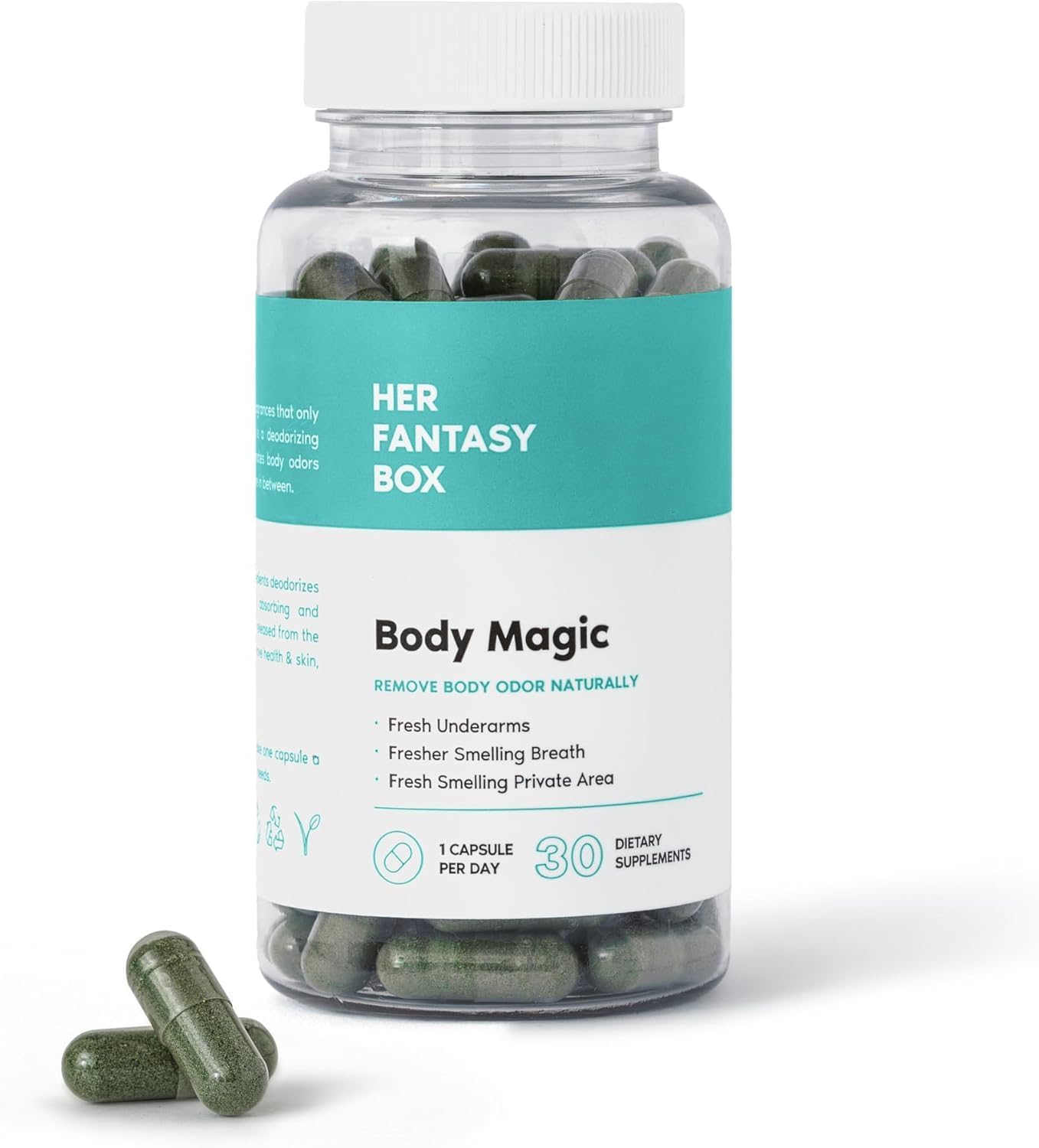 30 Vegan Chlorophyll Capsules for Detox, Digestion, Gut Health, Skin, and Energy Boost - Her Fantasy Box Body Magic