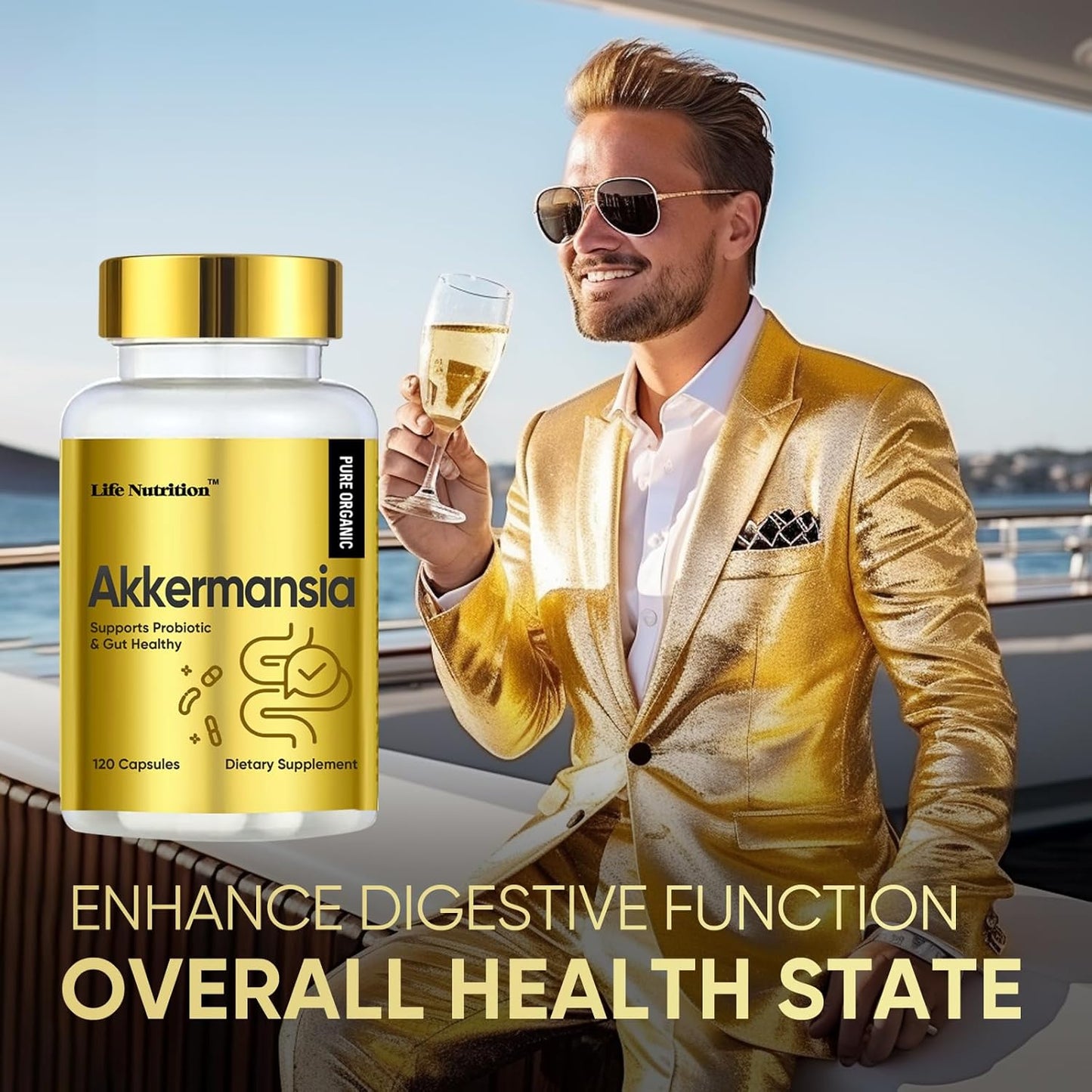 300 Billion AFU Akkermansia Prebiotic and Probiotic Muciniphila for Digestive, Gut, and Immune Health (120 Capsules)