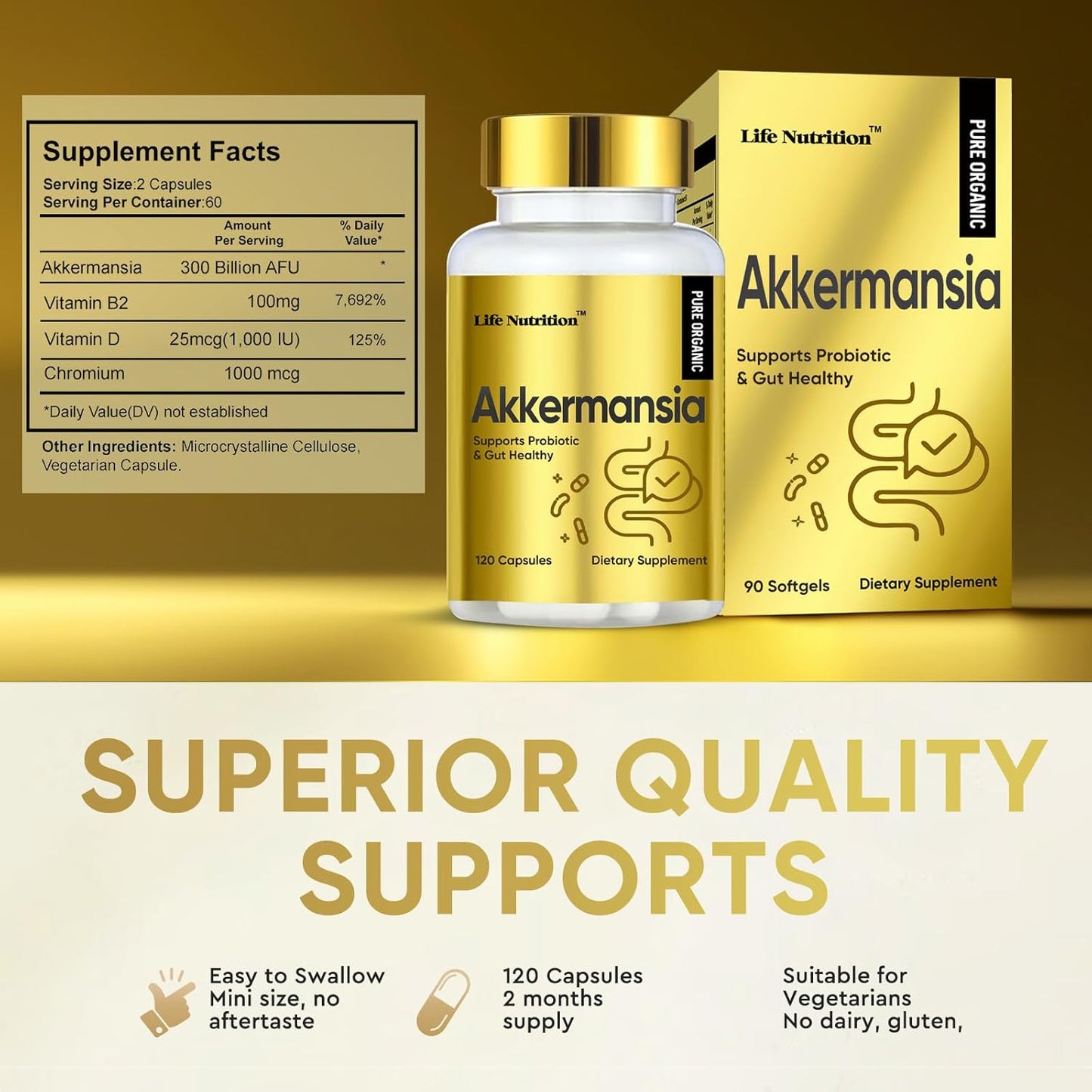 300 Billion AFU Akkermansia Prebiotic and Probiotic Muciniphila for Digestive, Gut, and Immune Health (120 Capsules)