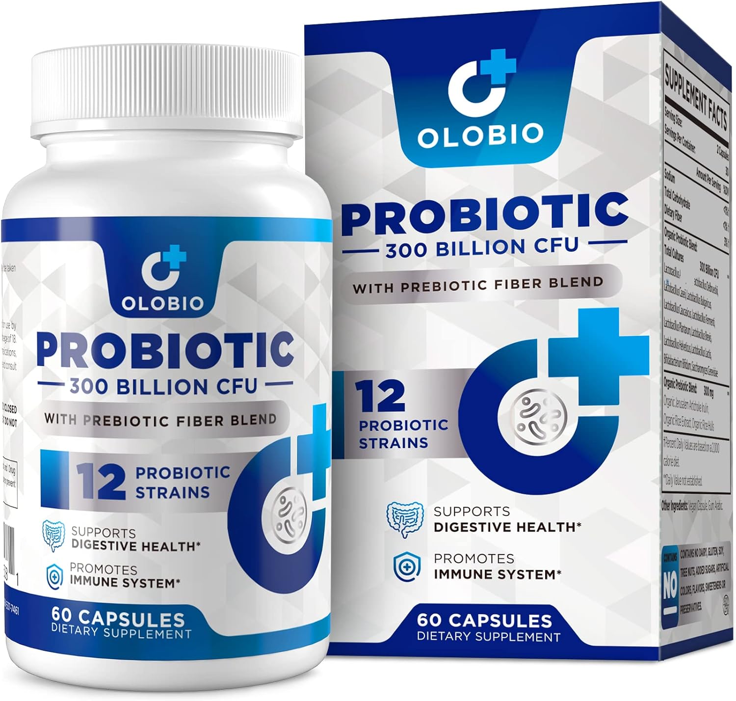 300 Billion CFU Probiotic Supplement for Digestive Health - 12 Strains, Organic Prebiotic, Women & Men - 300 Count