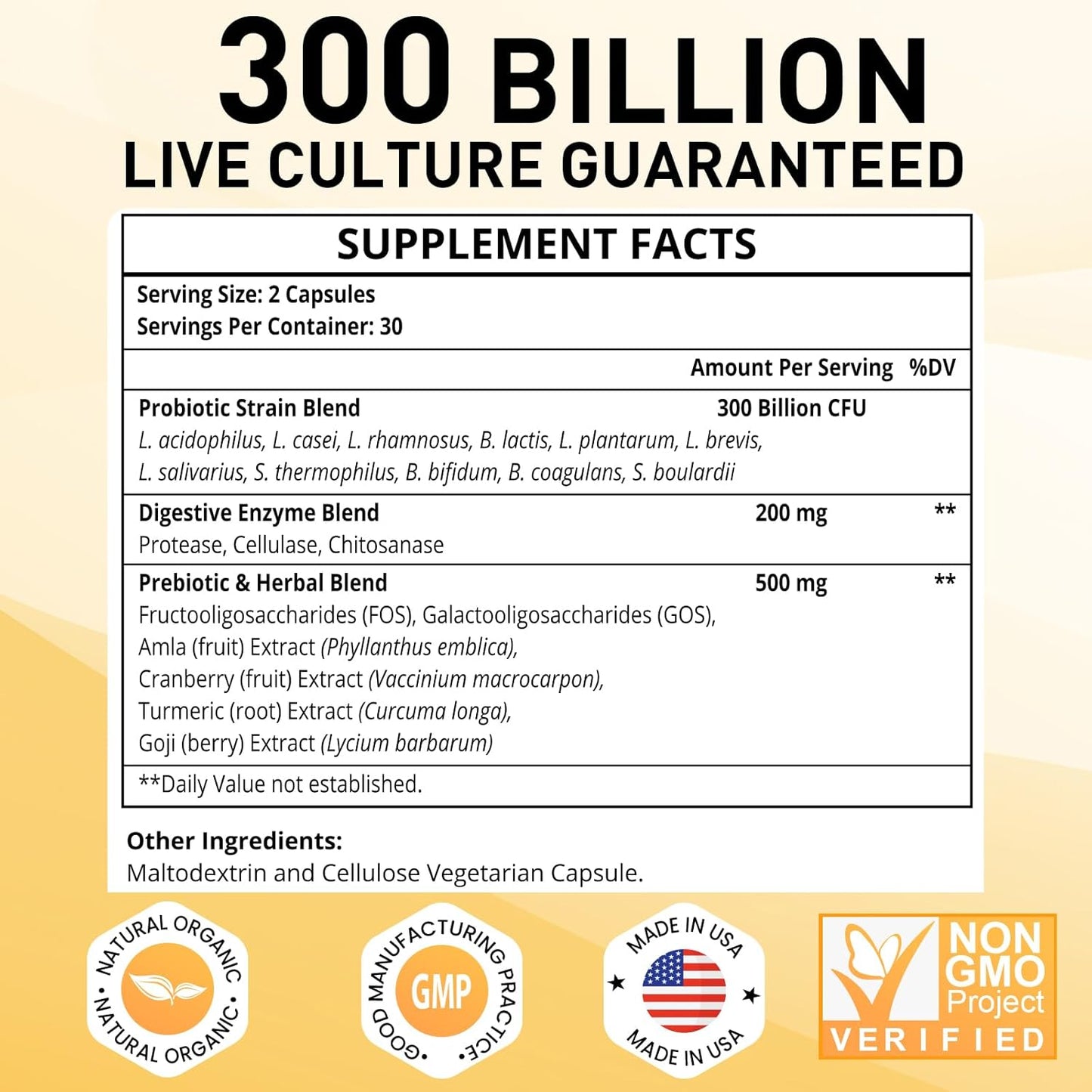 300 Billion CFU Probiotic Supplement with 11 Strains & Digestive Enzymes - Women & Men's Gut Health, Immune Support, Gas & Bloating Relief - 240 Capsules