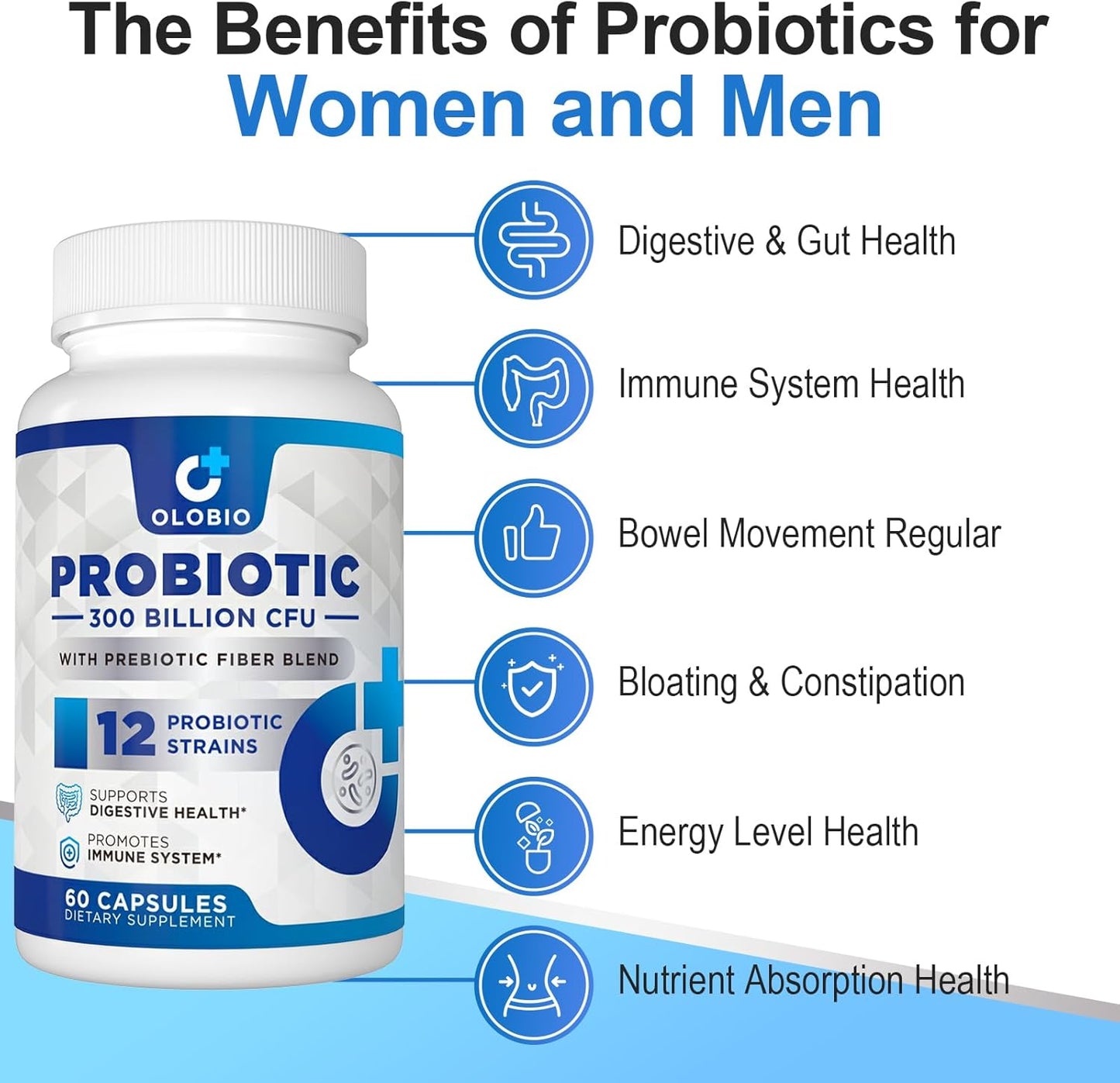 300 Billion CFU Probiotic with 12 Strains & Organic Prebiotics - Daily Digestive & Immune Health Supplement for Women & Men - Vegan, Shelf Stable - 60 Count