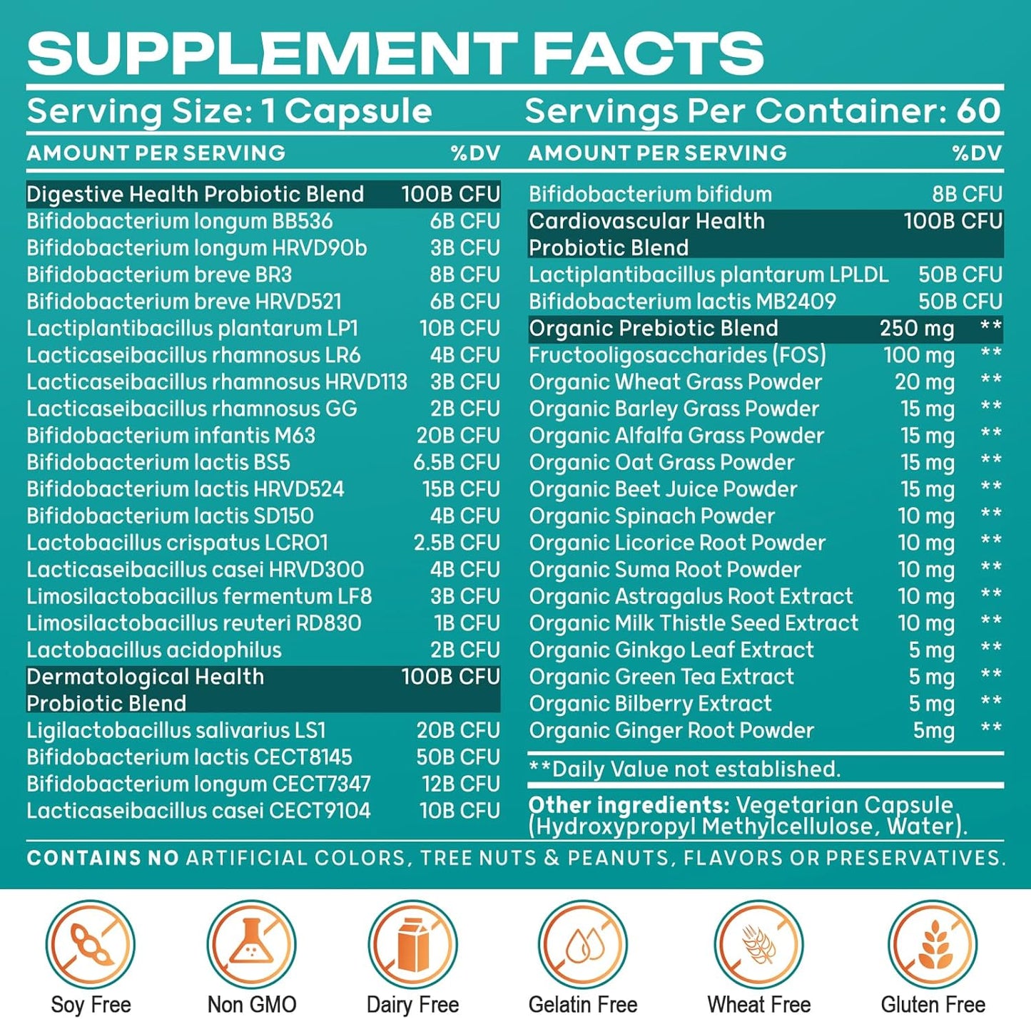 300 Billion CFU Probiotics for Digestive Health - 24 Strains + 15 Organic Herbs Prebiotics, Gut & Immune Support - 2 Month Supply for Women & Men