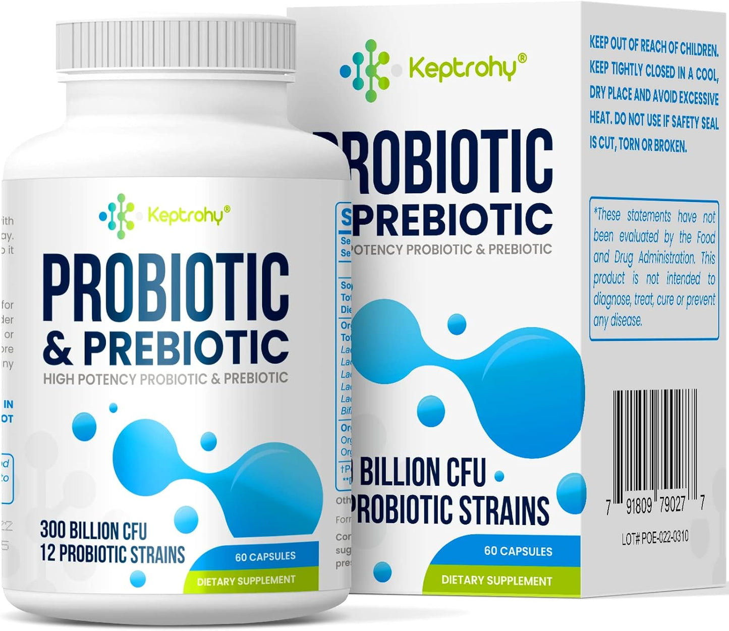 300 Billion CFU Probiotics for Gut Health - Organic Prebiotics Blend, 12 Strains Probiotic Supplement for Women and Men - 60 Capsules