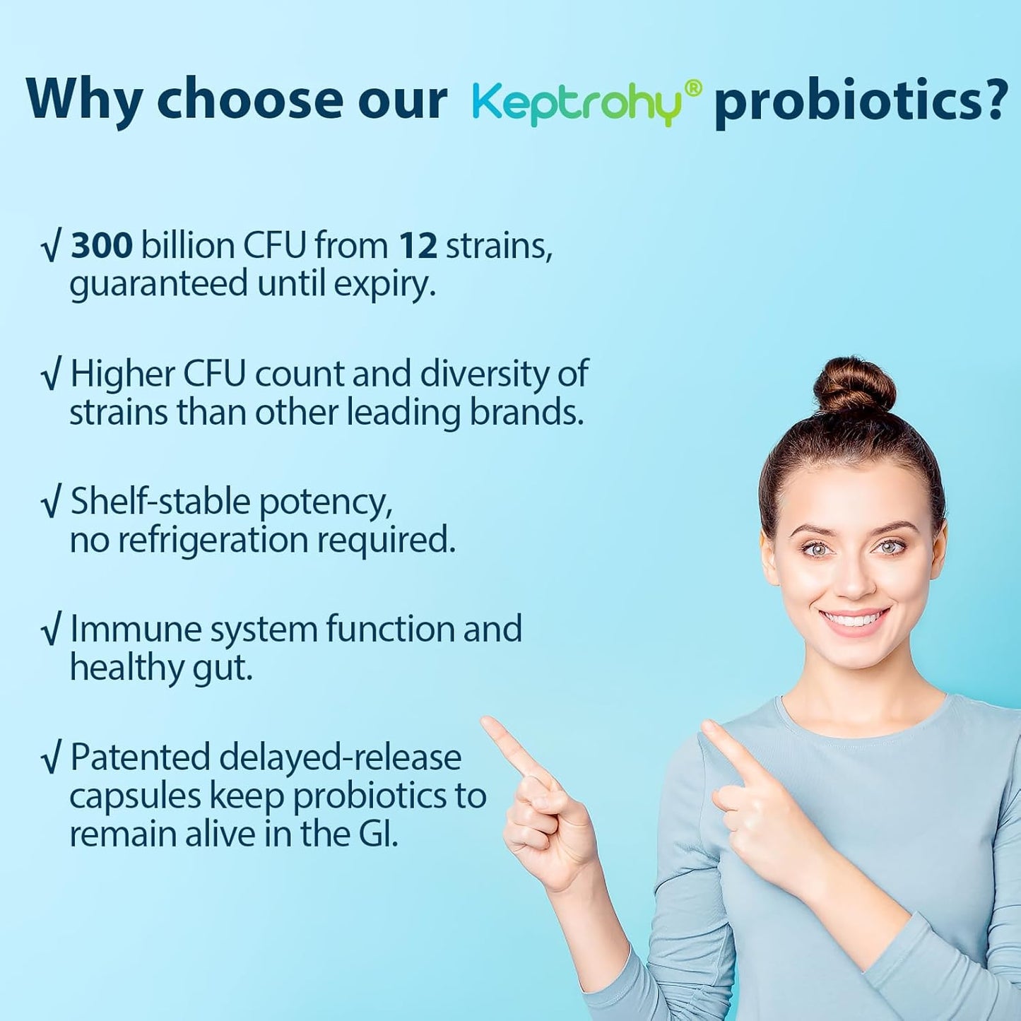 300 Billion CFU Probiotics for Gut Health - Organic Prebiotics Blend, 12 Strains Probiotic Supplement for Women and Men - 60 Capsules