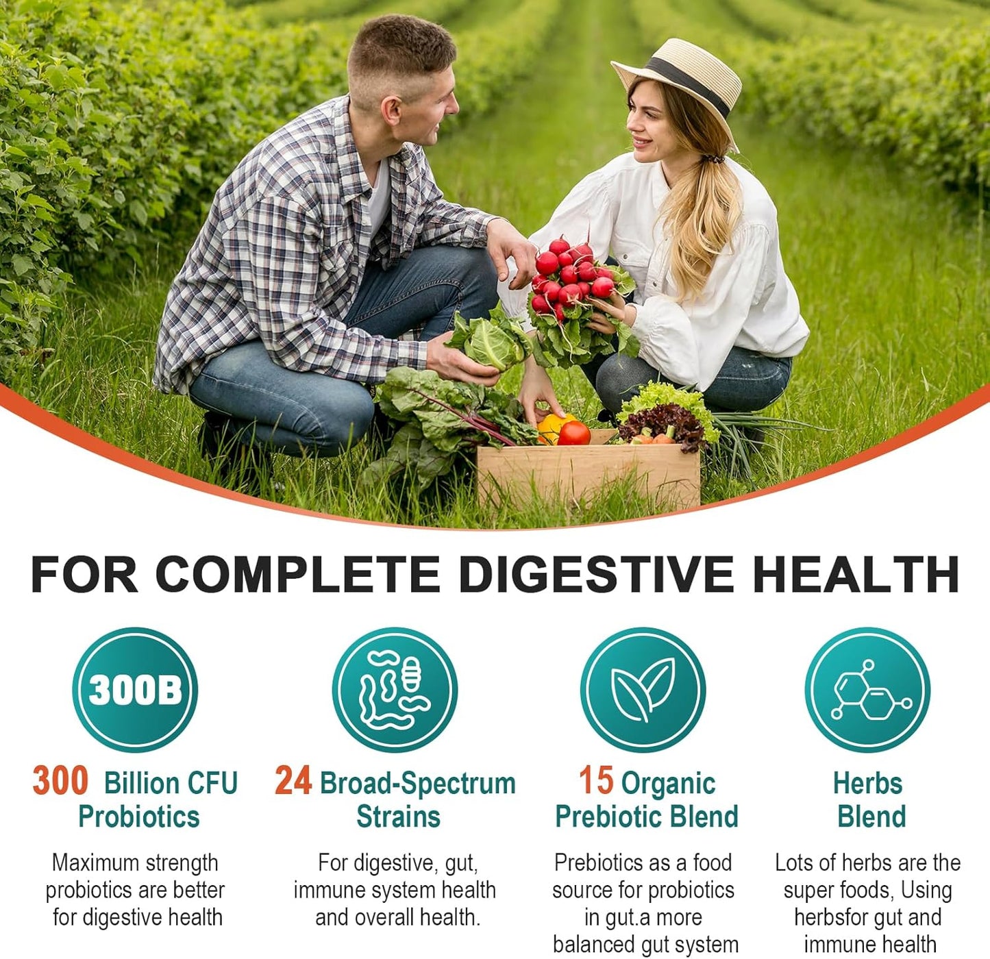 300 Billion CFU Probiotics for Gut Health with 24 Strains & 15 Organic Herbs - Immune Support, Constipation, Bloating - 4 Month Supply