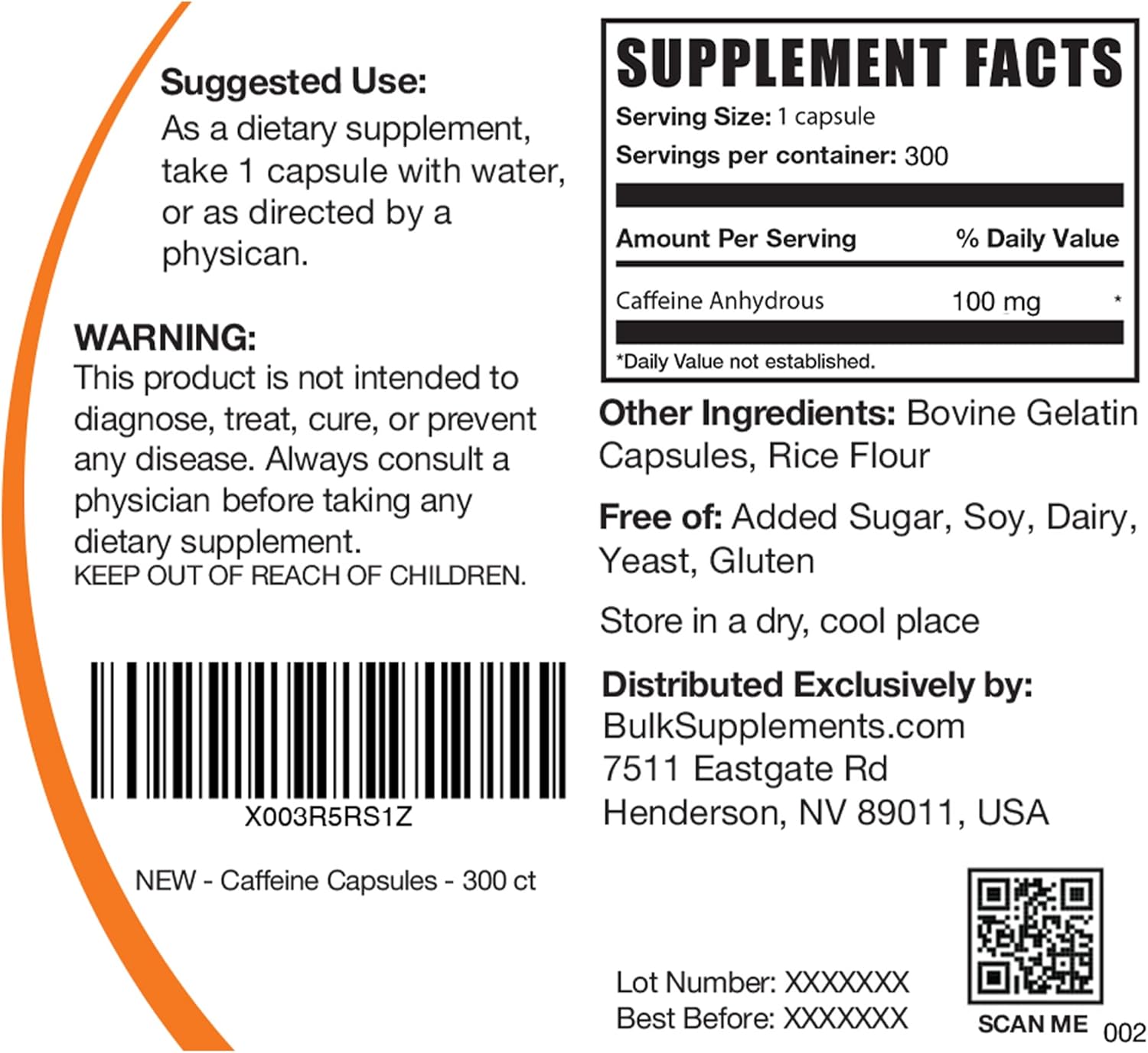 300 Caffeine Capsules 100mg - Boost Energy with Caffeine Supplements - Single Serving Pills for Energy Support - Bulk Pack