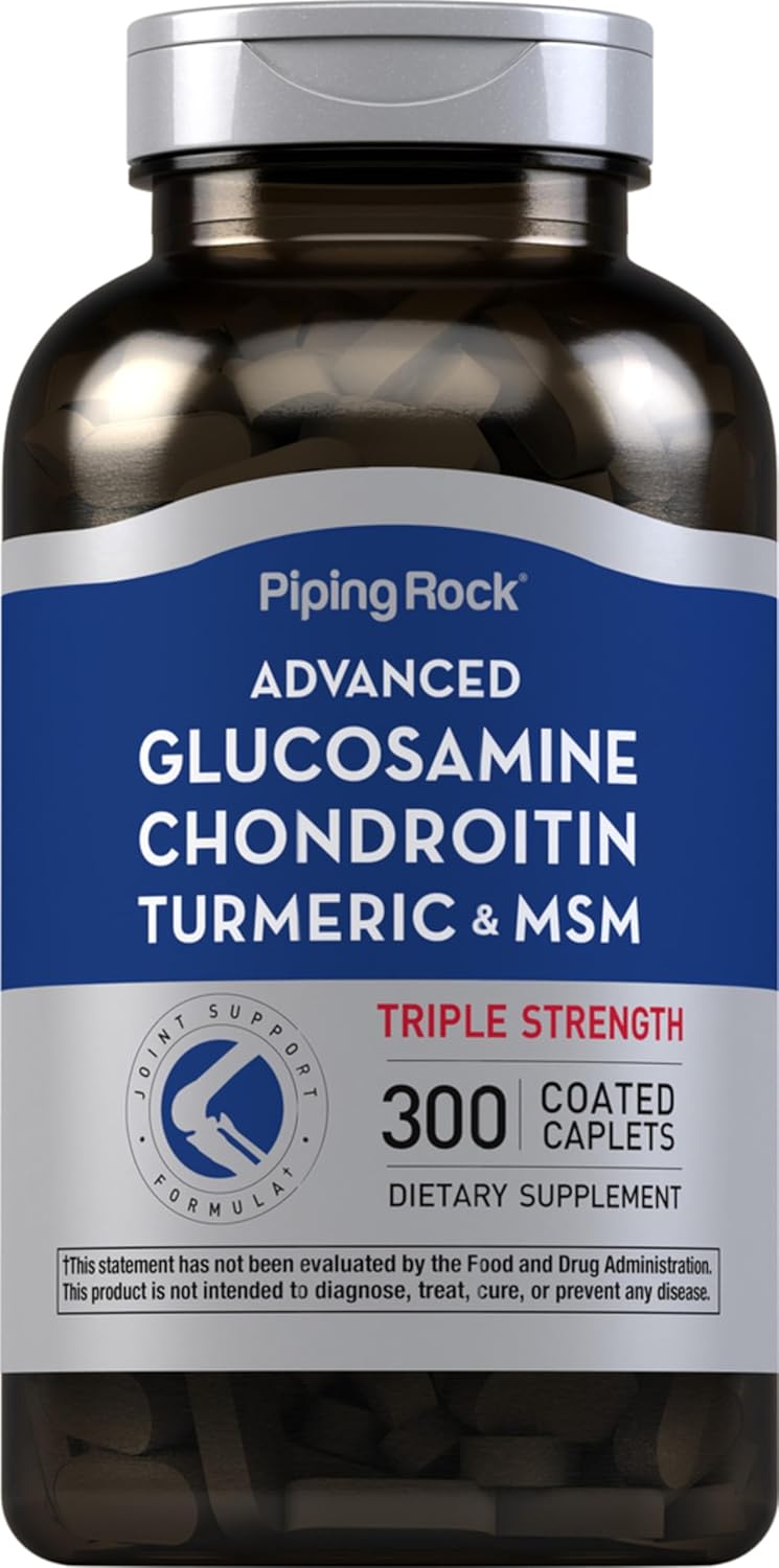 300 Caplets Piping Rock Glucosamine Chondroitin Triple Strength Supplement with MSM and Turmeric - Non-GMO, Gluten Free Formula