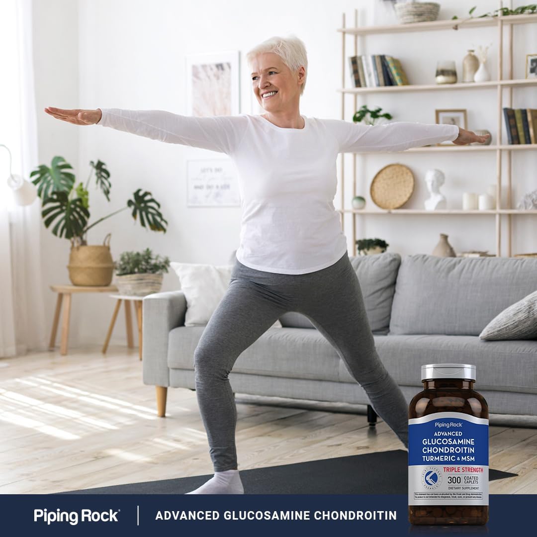 300 Caplets Piping Rock Glucosamine Chondroitin Triple Strength Supplement with MSM and Turmeric - Non-GMO, Gluten Free Formula